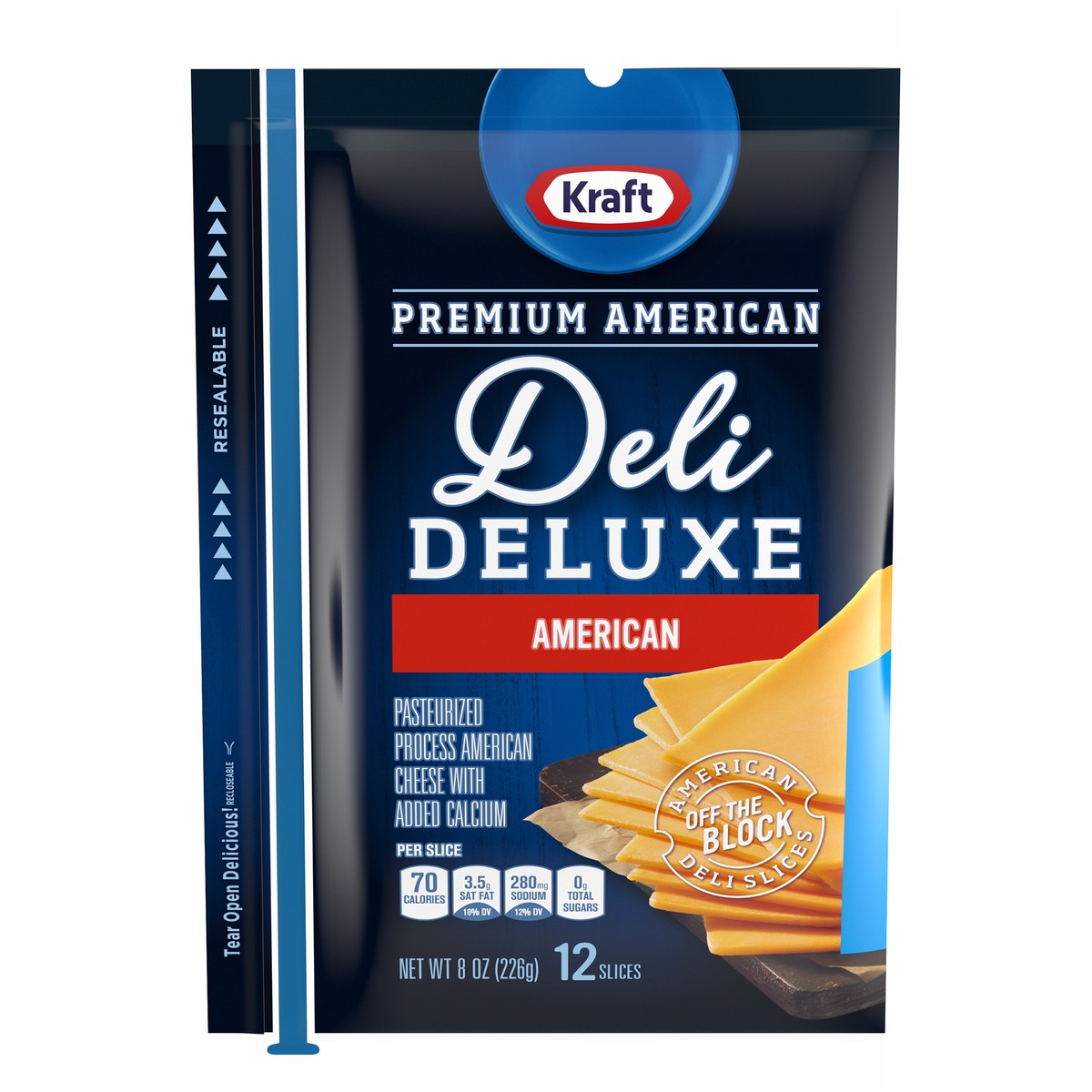 slide 1 of 8, Kraft Premium American Deli Deluxe Cheese Slices, 12 ct - 8.0 oz Wrapper, 8 oz