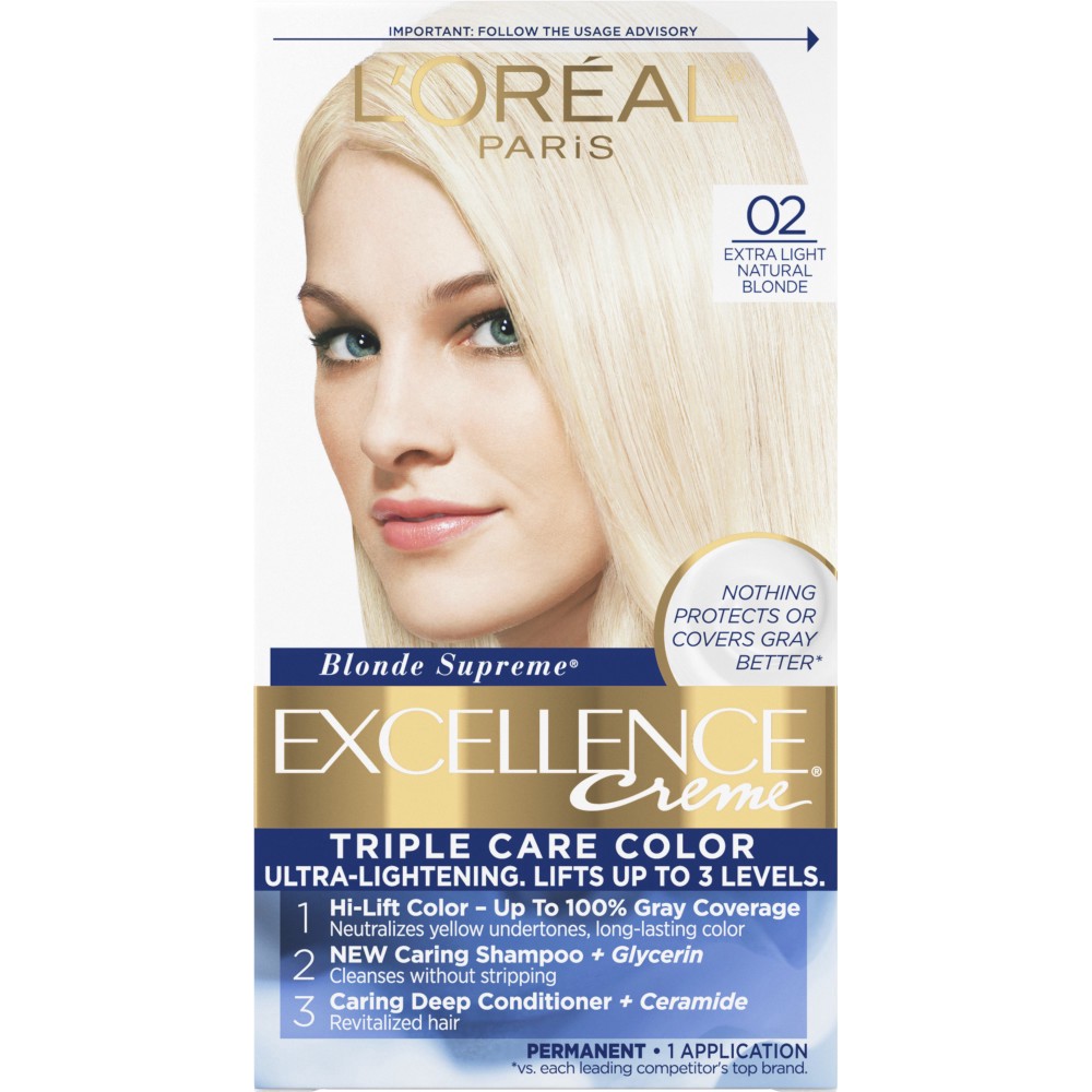 slide 1 of 8, L'Oréal L'Oreal Paris Excellence Triple Protection Permanent Hair Color - 6.3 fl oz - 02 Extra Light Natural Blonde - 1 Kit, 1 ct