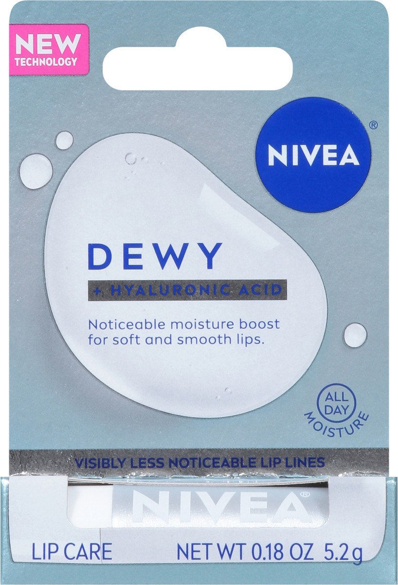 slide 4 of 12, Nivea Dewy Lip Care with Hyaluronic Acid Lip Balm, 0.18 Oz Tube, 0.18 oz