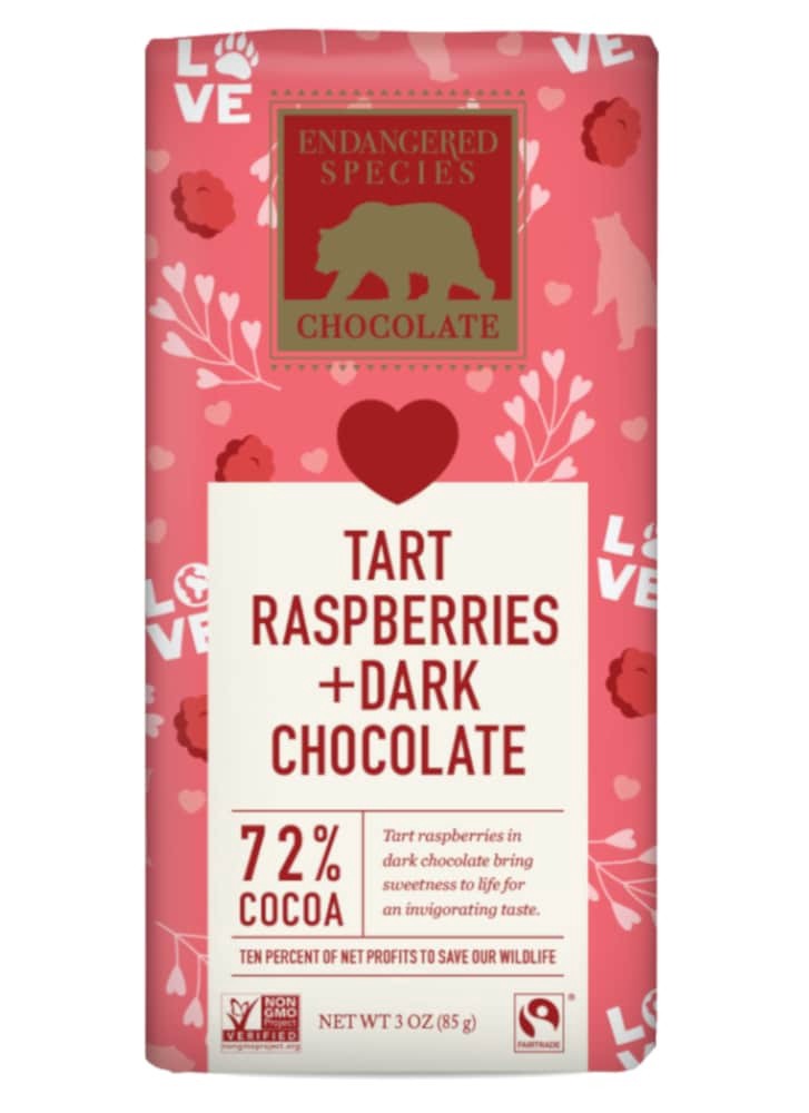 slide 1 of 2, Endangered Species 72% Cocoa Raspberries Dark Chocolate 3 oz, 3 oz