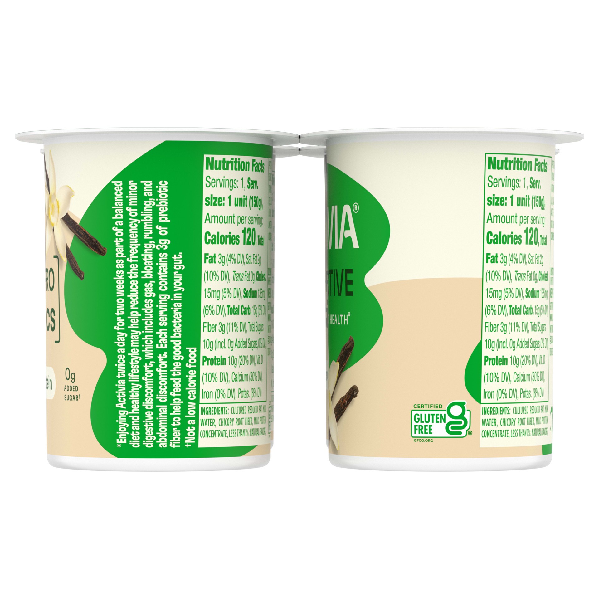 slide 4 of 5, Activia Proactive Vanilla Prebiotic and Probiotic Yogurt, Creamy Low Fat Yogurt Cups, 5.3 oz, 4 Count​, 5.3 oz