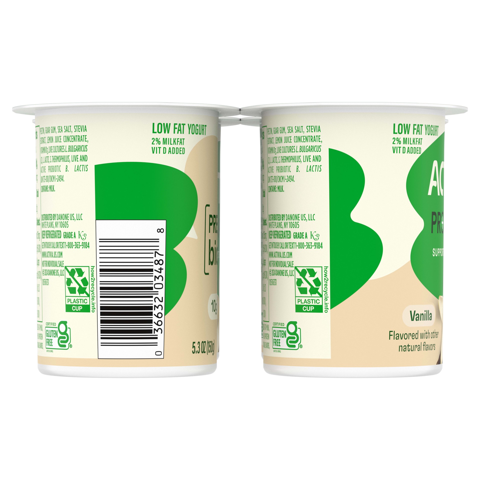 slide 3 of 5, Activia Proactive Vanilla Prebiotic and Probiotic Yogurt, Creamy Low Fat Yogurt Cups, 5.3 oz, 4 Count​, 5.3 oz