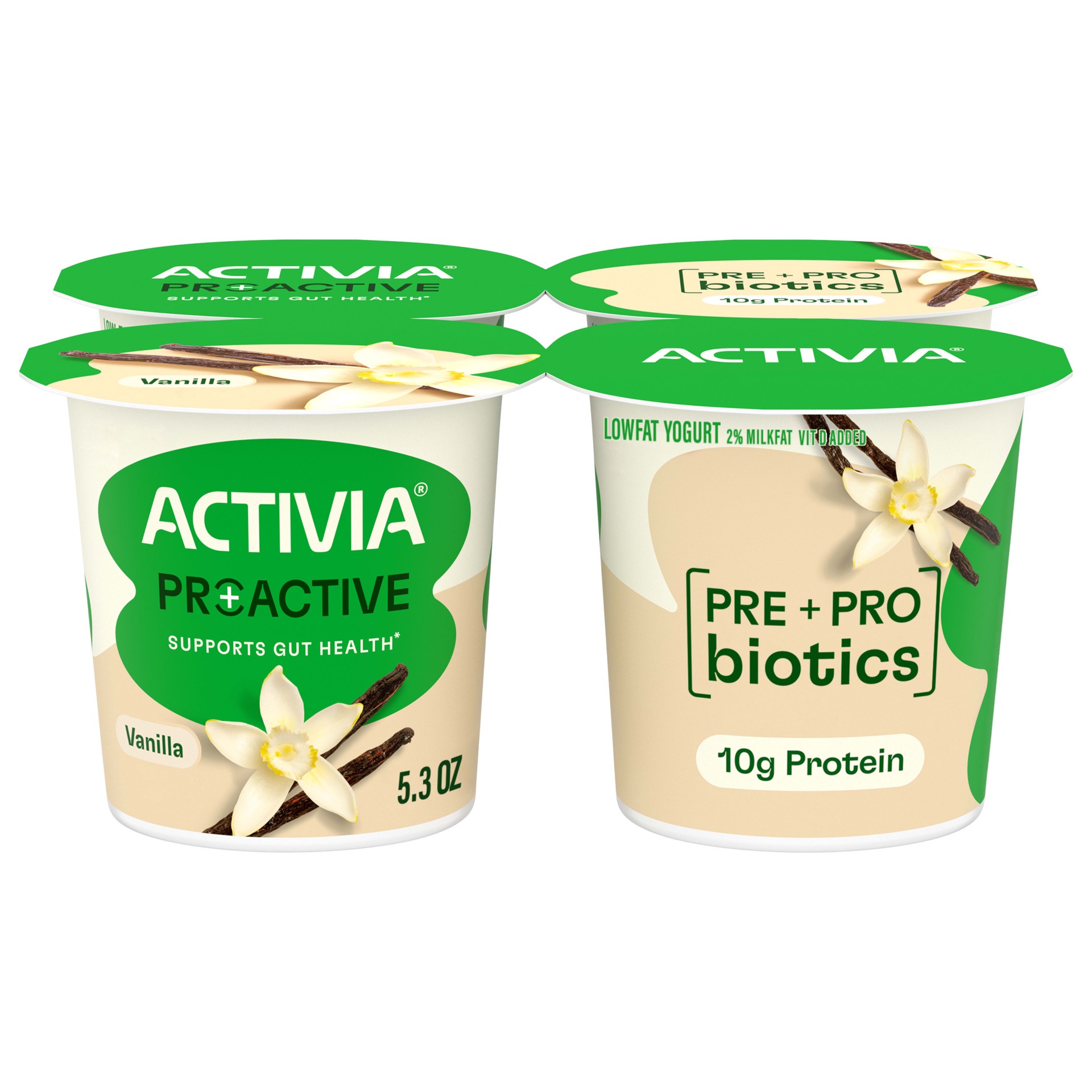 slide 1 of 5, Activia Proactive Vanilla Prebiotic and Probiotic Yogurt, Creamy Low Fat Yogurt Cups, 5.3 oz, 4 Count​, 5.3 oz
