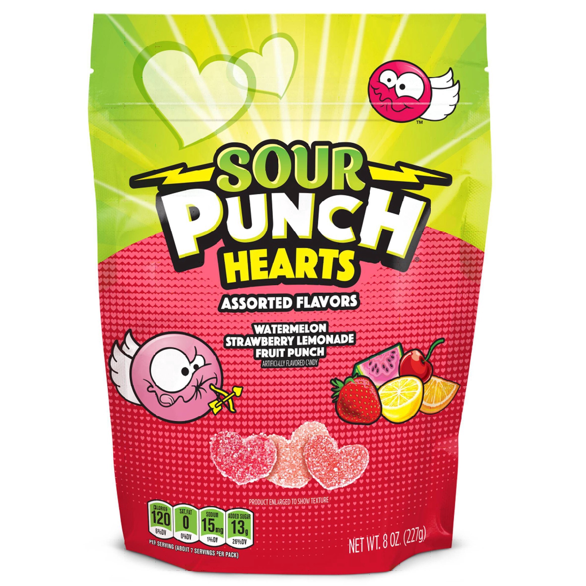 slide 1 of 4, Sour Punch Val Hearts, 7 oz