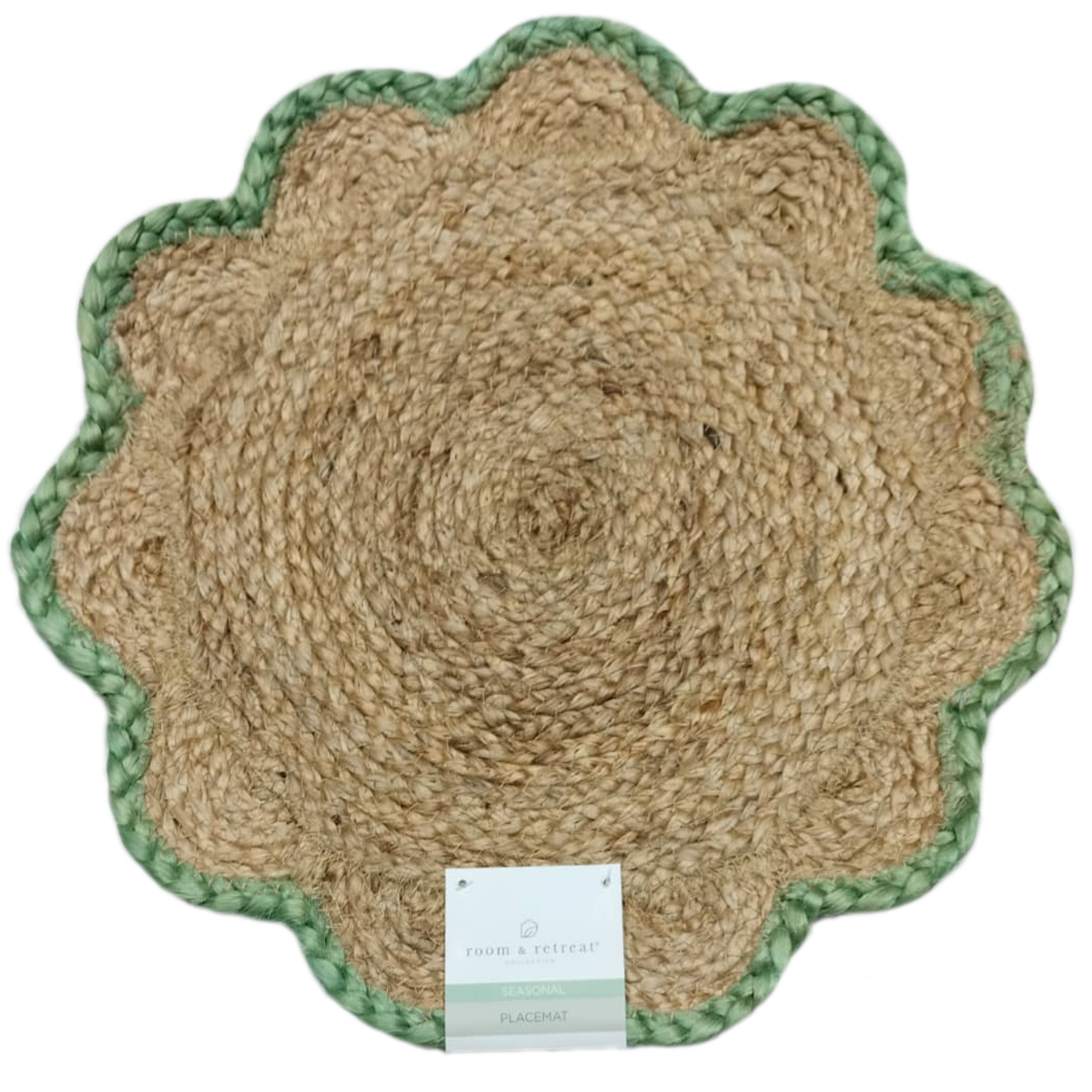 slide 1 of 6, Room & Retreat Scalloped Jute Braided Round Placemat, Natural, 15 In, 15 in