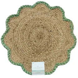 Room & Retreat Scalloped Jute Braided Round Placemat, Natural, 15 In