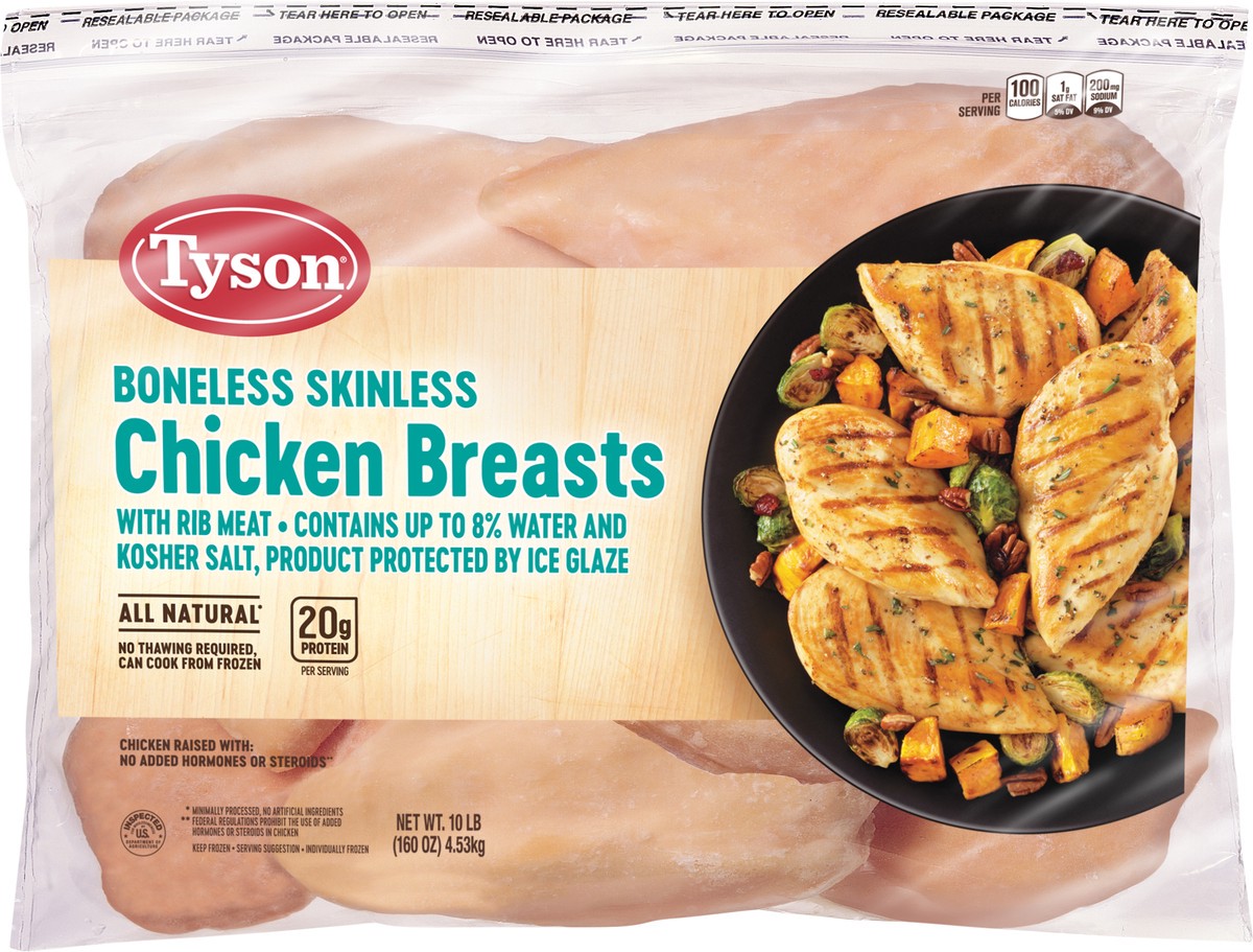 slide 4 of 11, Tyson Boneless Skinless Chicken Breasts, 10 lb. (Frozen), 