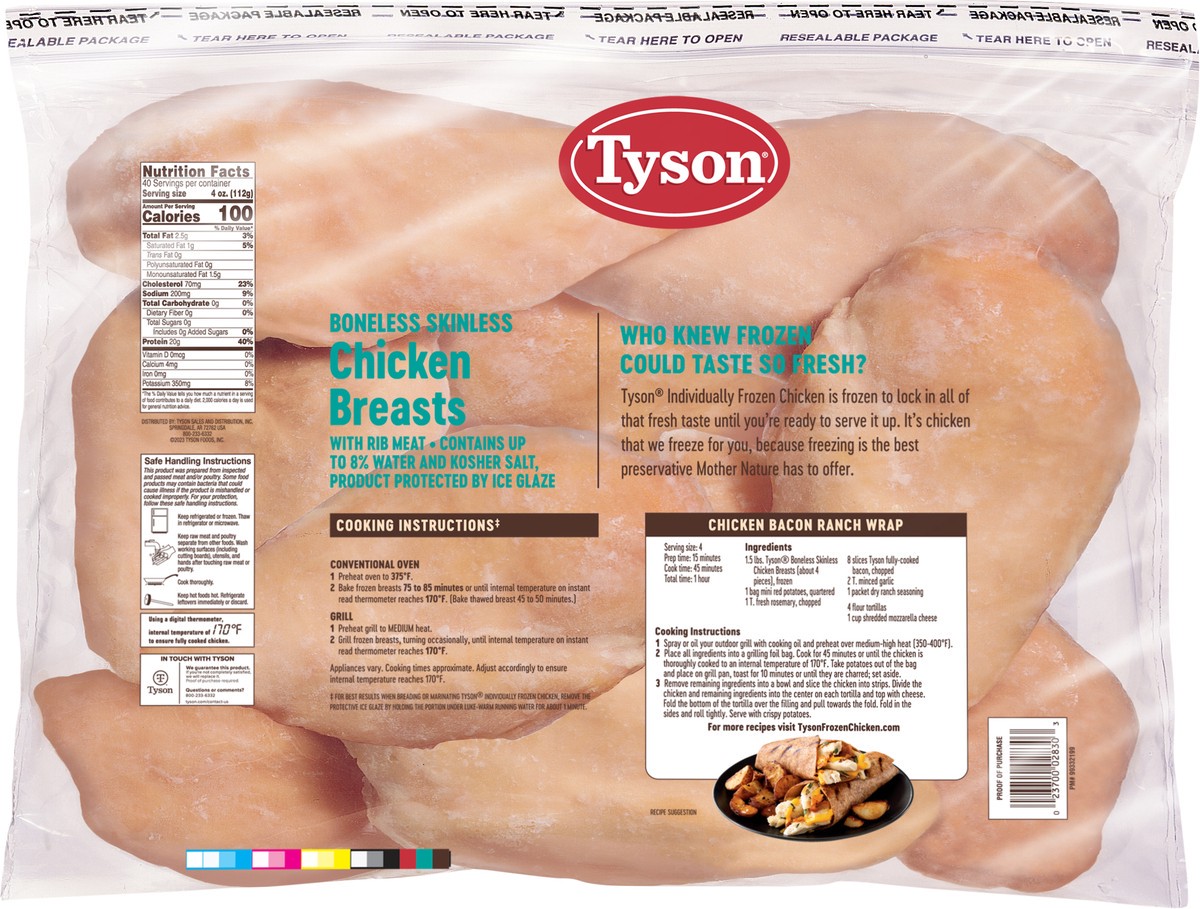 slide 10 of 11, Tyson Boneless Skinless Chicken Breasts, 10 lb. (Frozen), 