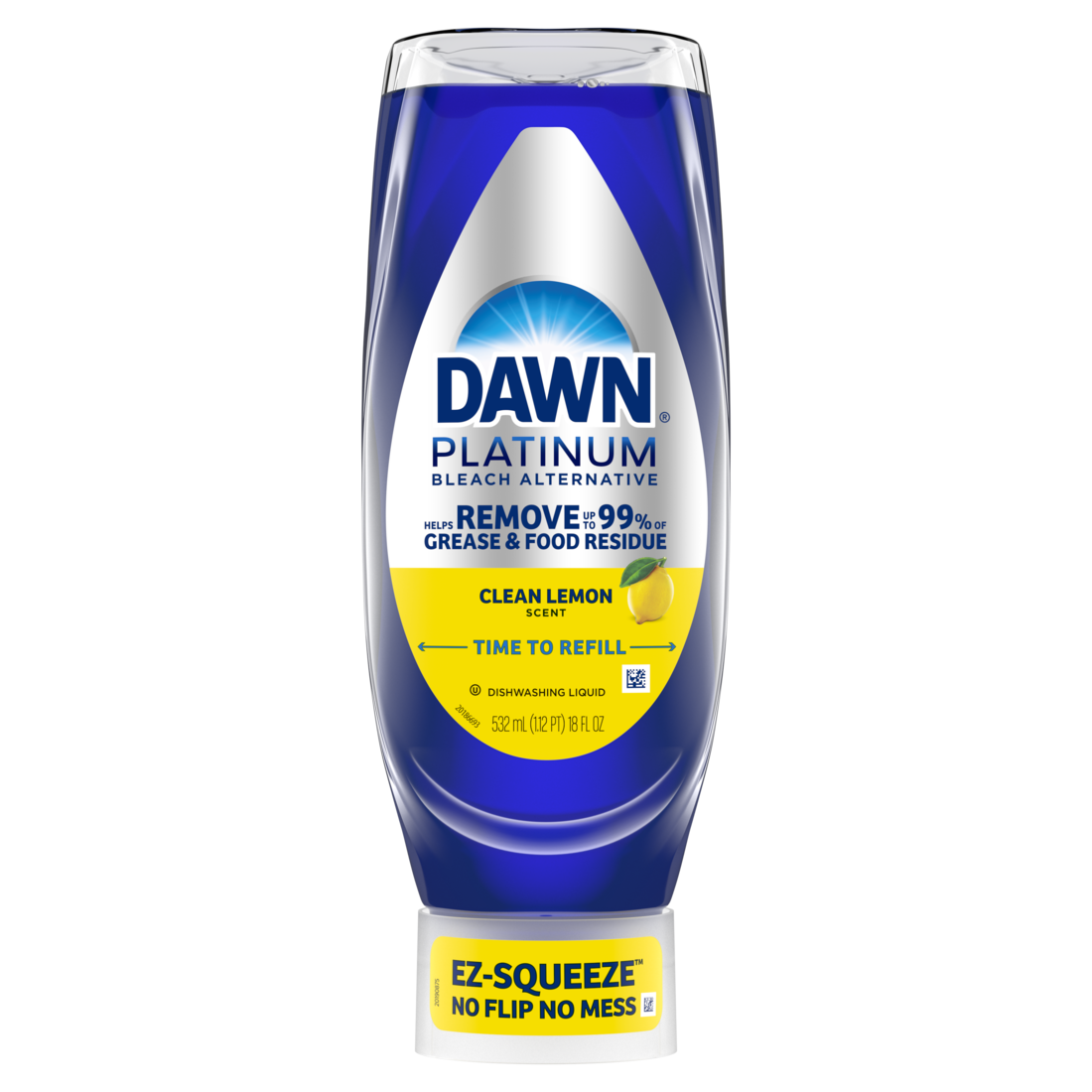 slide 1 of 29, Dawn Platinum Bleach Alternative EZ-Squeeze Dish Soap, Dishwashing Liquid, Clean Lemon, 18 fl oz