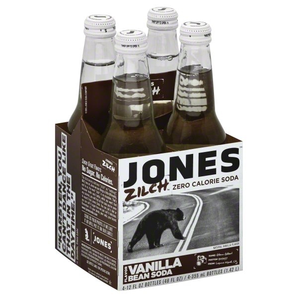 slide 1 of 4, Jones Soda Co. Jones Zilch Zero Calorie Soda Vanilla Bean Flavor, 4 ct; 12 fl oz