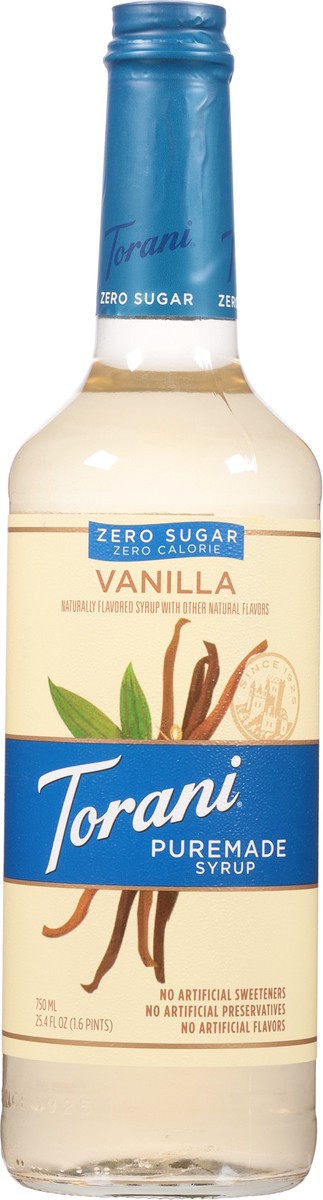 slide 2 of 15, Torani Zero Sugar Zero Calories Vanilla Puremade Syrup 25.4 fl oz, 25.4 fl oz