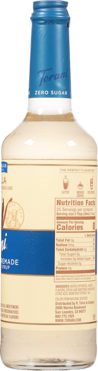 slide 5 of 15, Torani Zero Sugar Zero Calories Vanilla Puremade Syrup 25.4 fl oz, 25.4 fl oz
