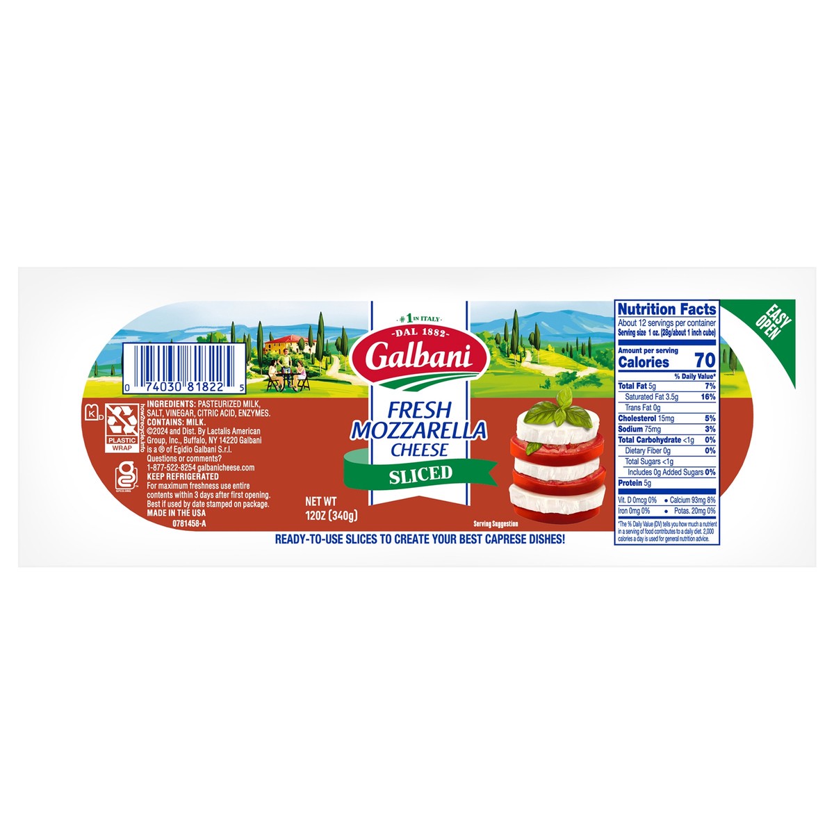 slide 1 of 4, Galbani Sliced Fresh Mozzarella, 12 oz, 12 oz