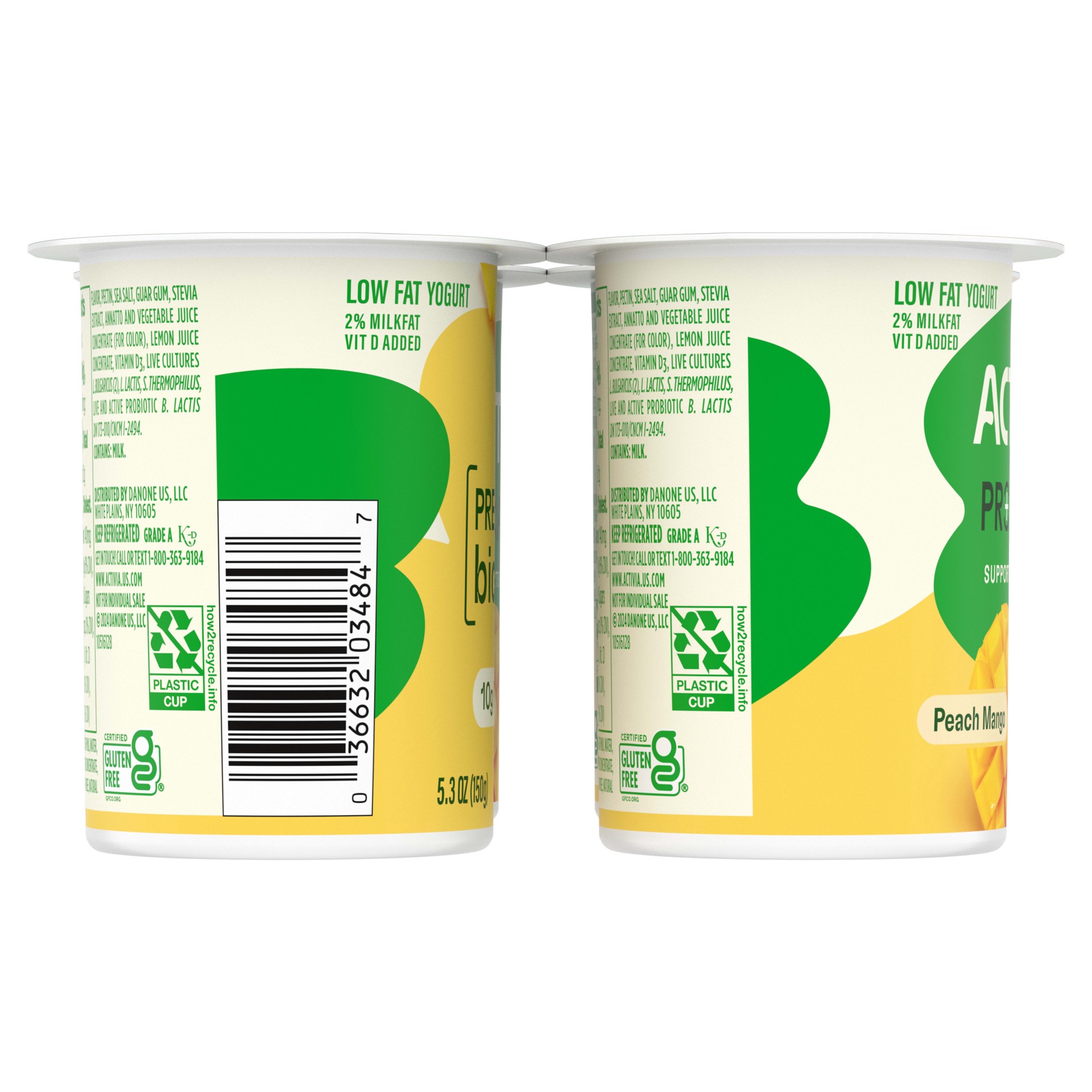 slide 4 of 5, Activia Proactive Peach Mango Probiotic Yogurt, Probiotic Low Fat Yogurt Cups, 5.3 Oz, 4 Ct, 4 ct