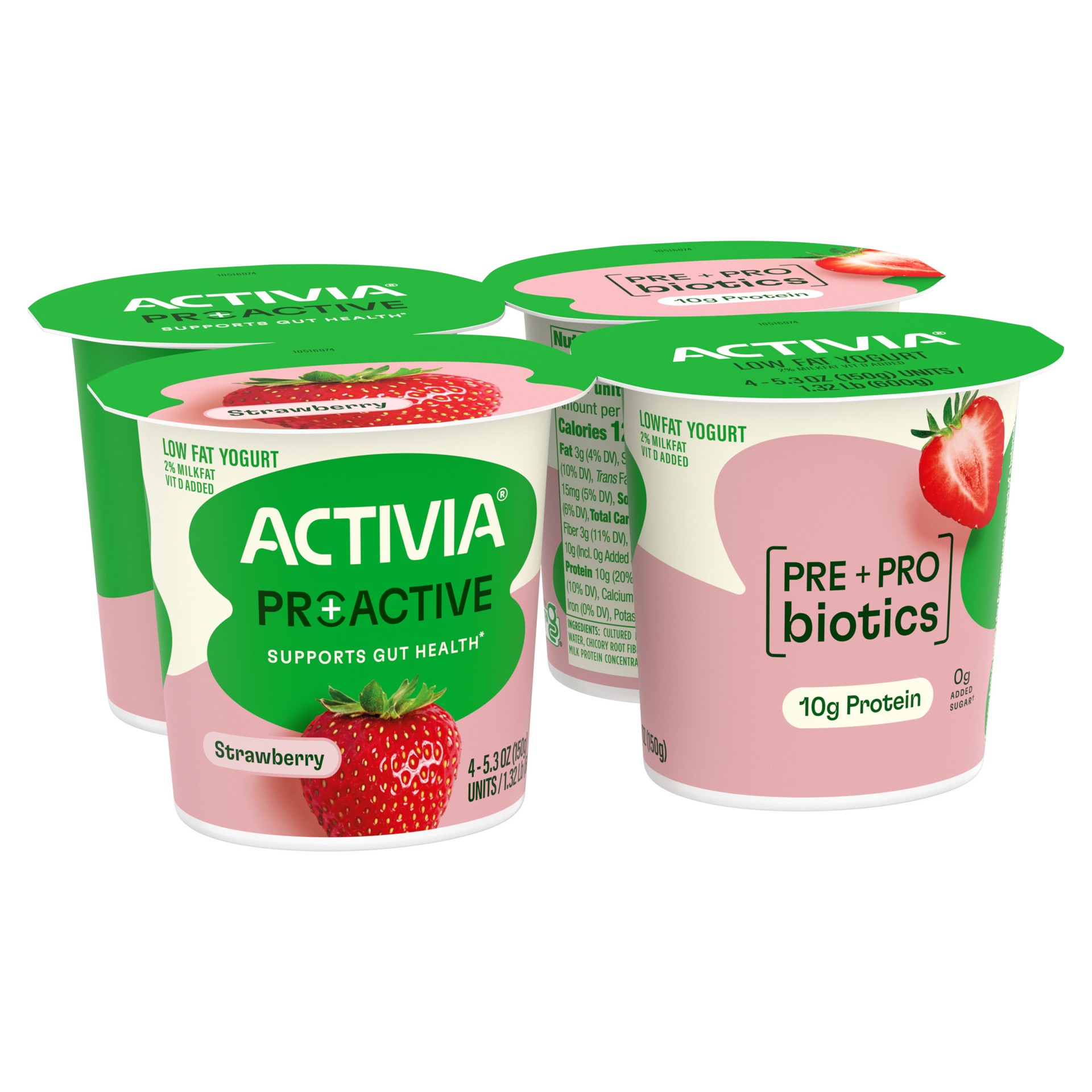 slide 5 of 5, Activia Pro+Active Low Fat Strawberry Yogurt 4 - 5.3 oz Units, 4 ct
