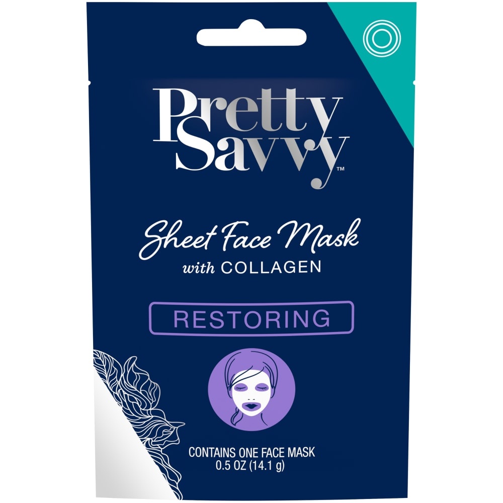 slide 1 of 1, Pretty Savvy Restoring Sheet Face Mask With Collagen, 1 ct