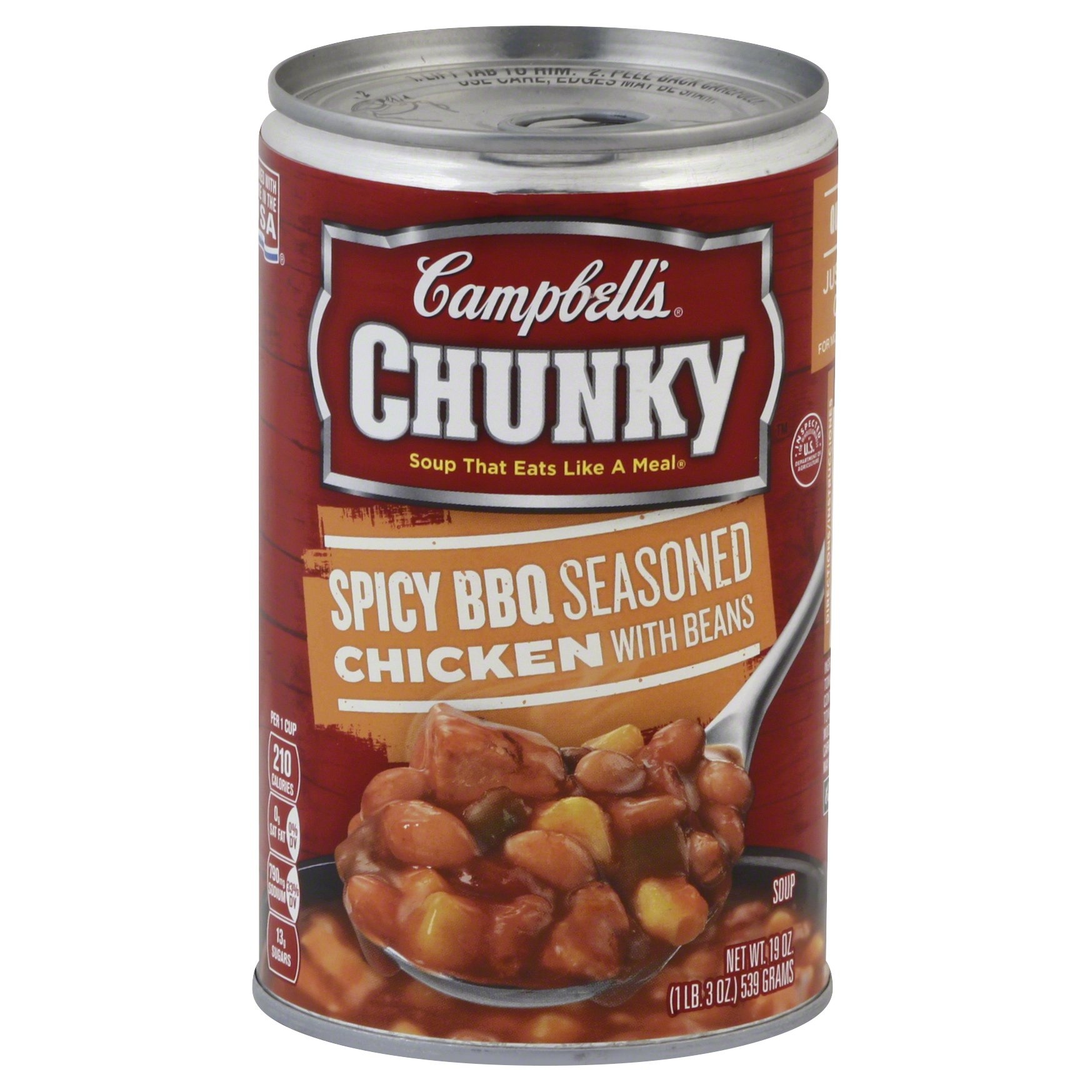 slide 1 of 5, Campbell's Chunky Spicy BBQ Seasoned Chicken With Beans Soup, 19 oz