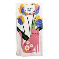 Meijer Corporate Seasonal Spring Cat & Flowers Printed Dual Purpose Kitchen Towels - 3 Pack, 16 in x 26 in