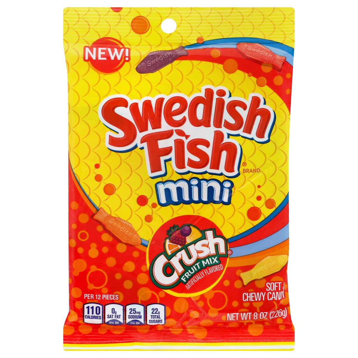 slide 1 of 11, Swedish Fish Mini Crush Fruit Mix Soft & Chewy Candy, 8 oz