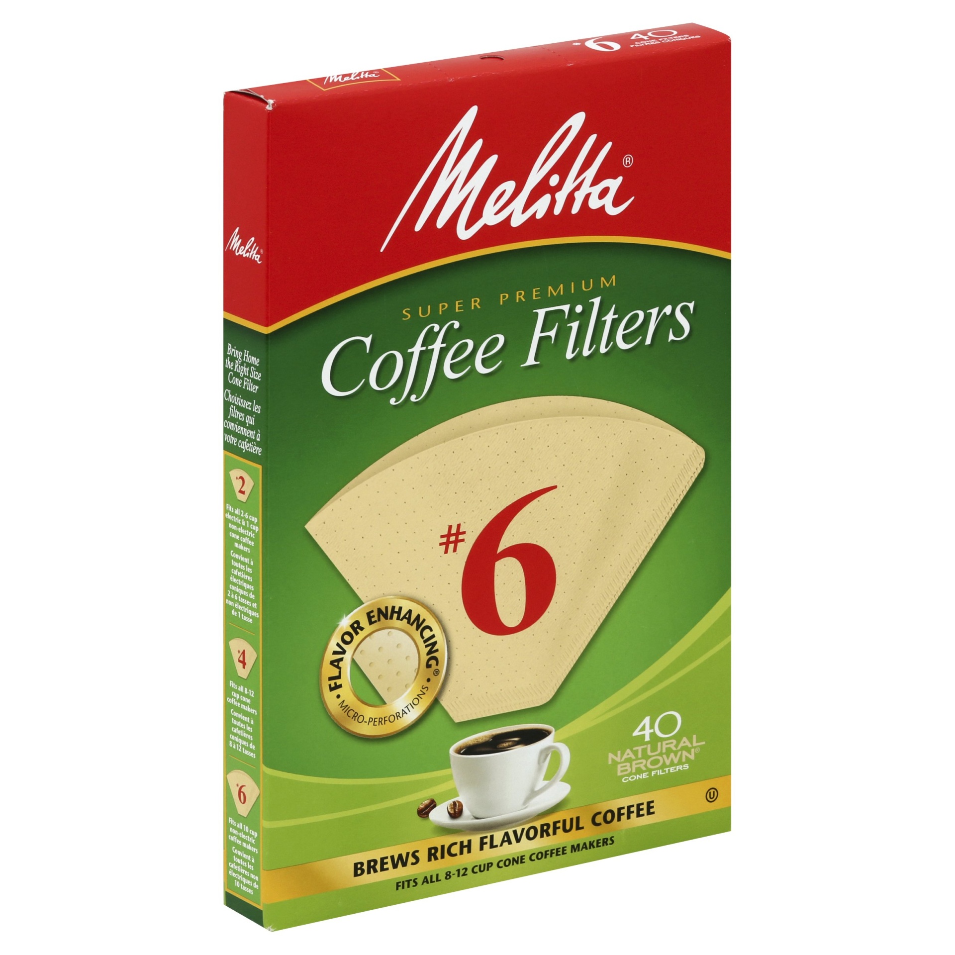 slide 1 of 6, Melitta Coffee Filters - Cone - No. 6 - Natural Brown, 40 ct