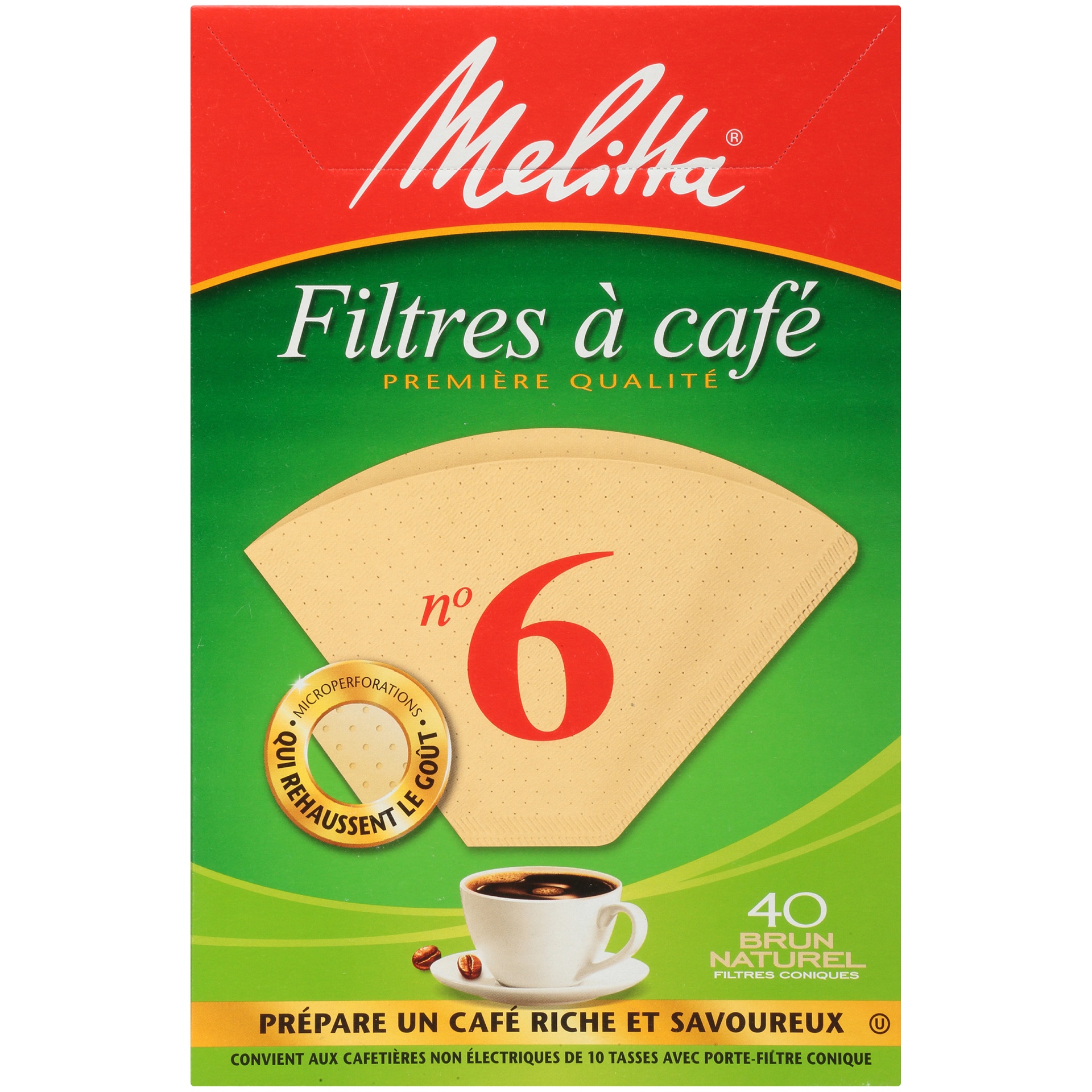 slide 6 of 6, Melitta Coffee Filters - Cone - No. 6 - Natural Brown, 40 ct