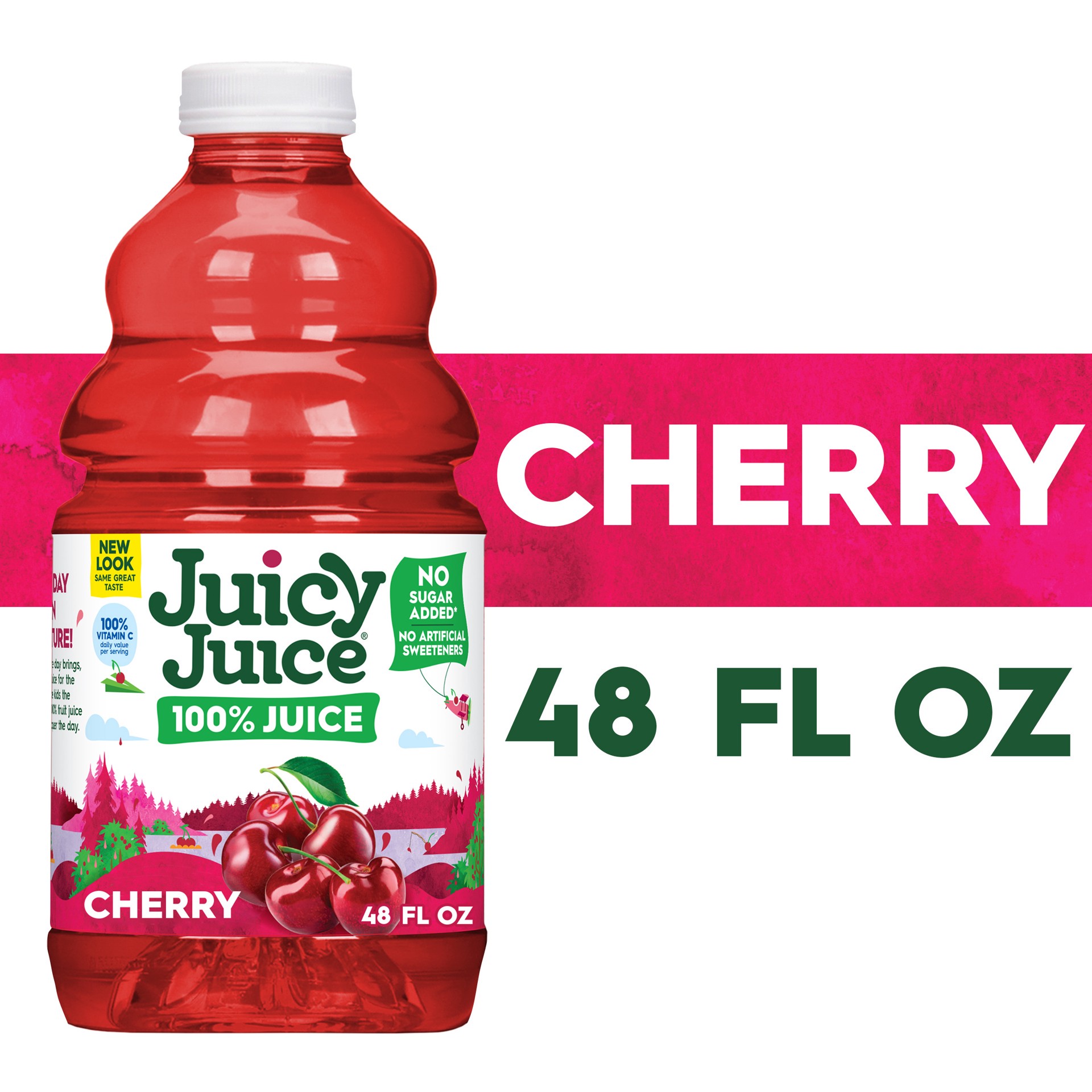 slide 1 of 12, Juicy Juice 100% Juice, Cherry, 48 FL OZ Bottle, 48 fl oz