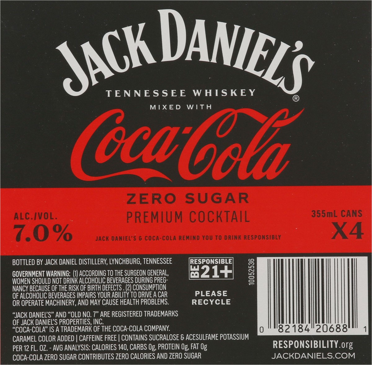 slide 4 of 9, Jack Daniel's Tennesse Whiskey Coca Cola Cocktail 4 - 355 ml Cans, 4 ct; 355 ml