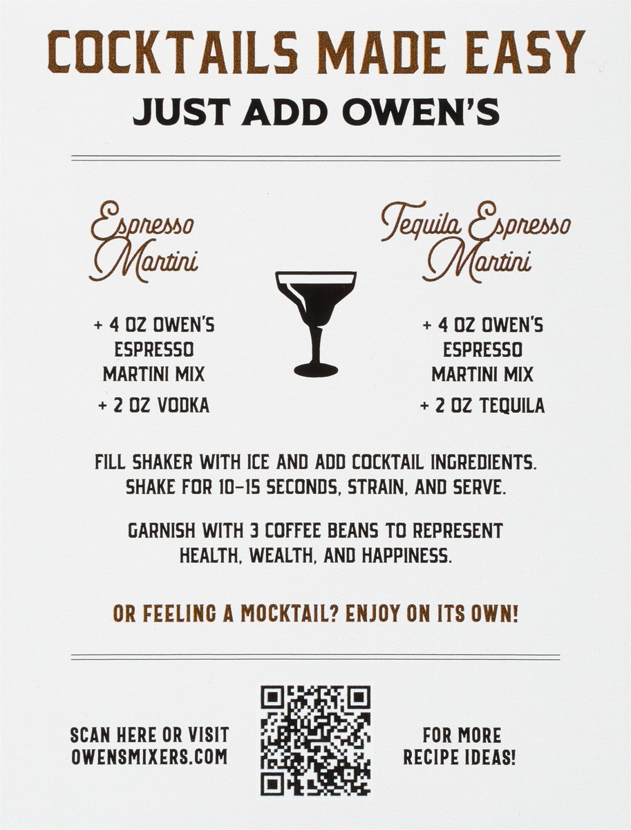 slide 9 of 9, Owen's Non-Alcoholic Espresso Martini Mix Cocktail Mixers - 4 ct, 240 ml
