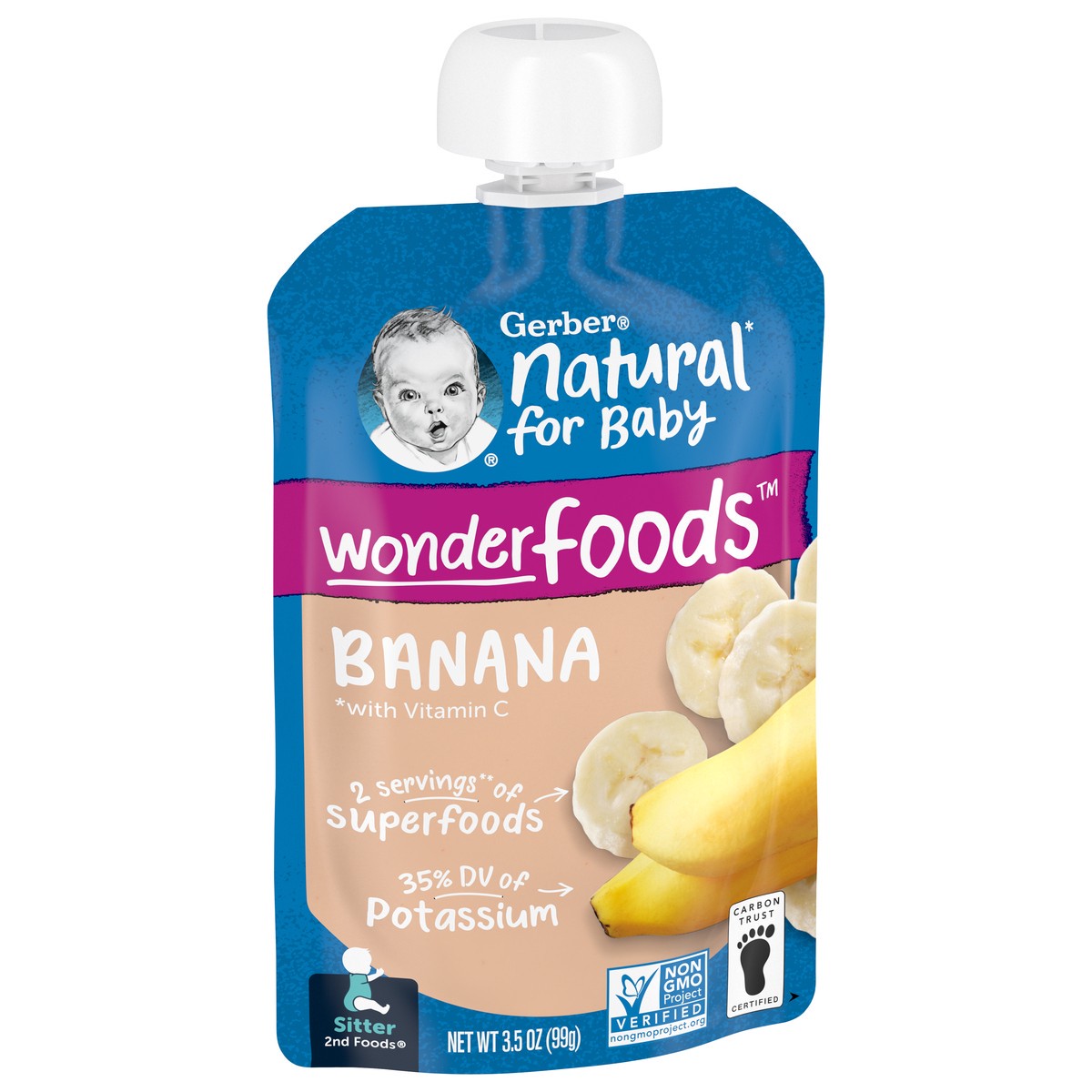 slide 7 of 9, Gerber Stage 2 Baby Food, Banana, 3.5 oz, Pouch, 3.5 oz