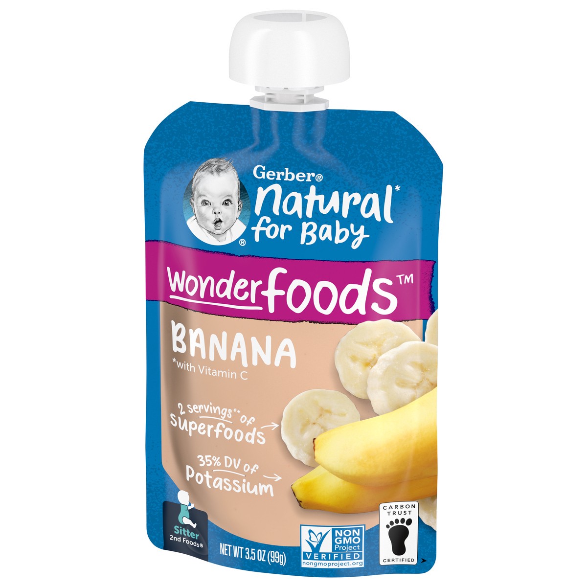 slide 9 of 9, Gerber Stage 2 Baby Food, Banana, 3.5 oz, Pouch, 3.5 oz