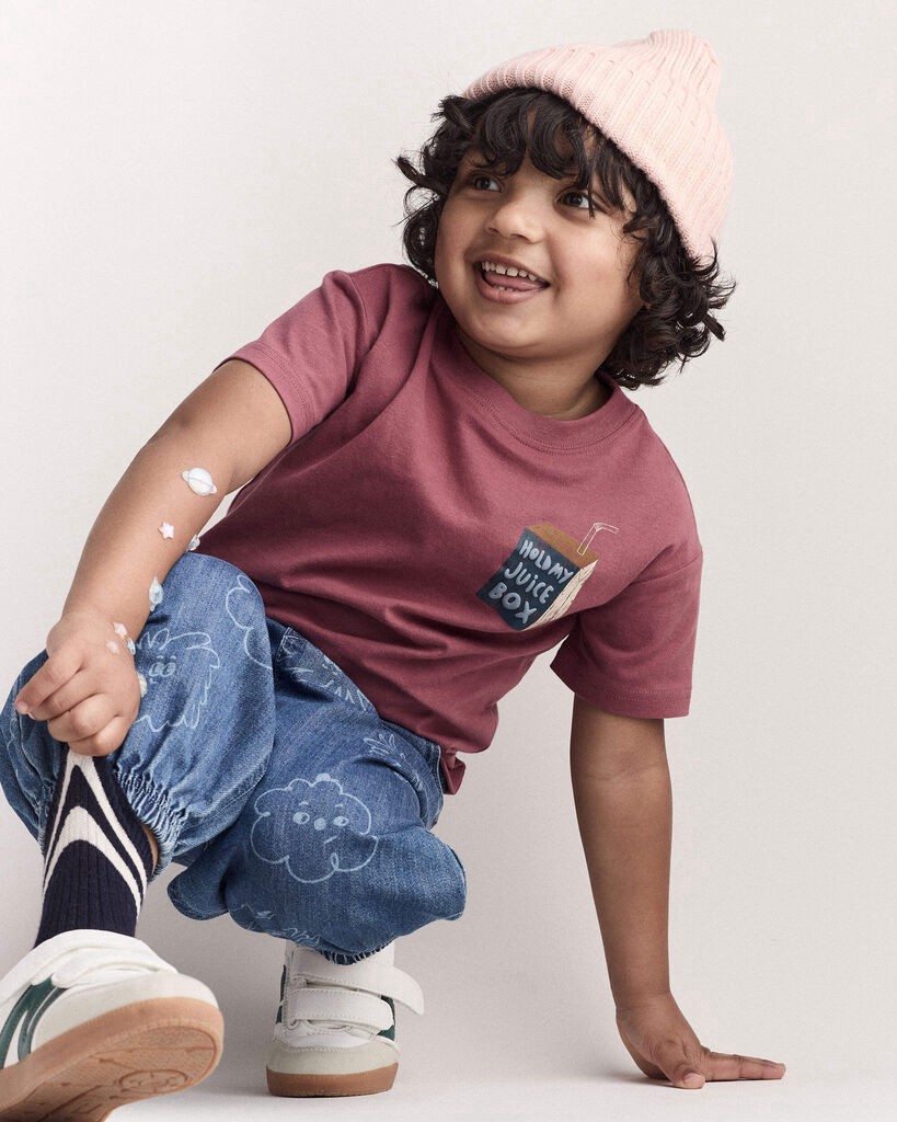 slide 4 of 6, Otteravenue Toddler 'Hold My Juice Box' Short-Sleeve Relaxed Graphic Tee - Burgundy Burgundy 18M, 1 ct