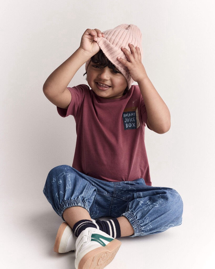 slide 3 of 6, Otteravenue Toddler 'Hold My Juice Box' Short-Sleeve Relaxed Graphic Tee - Burgundy Burgundy 18M, 1 ct