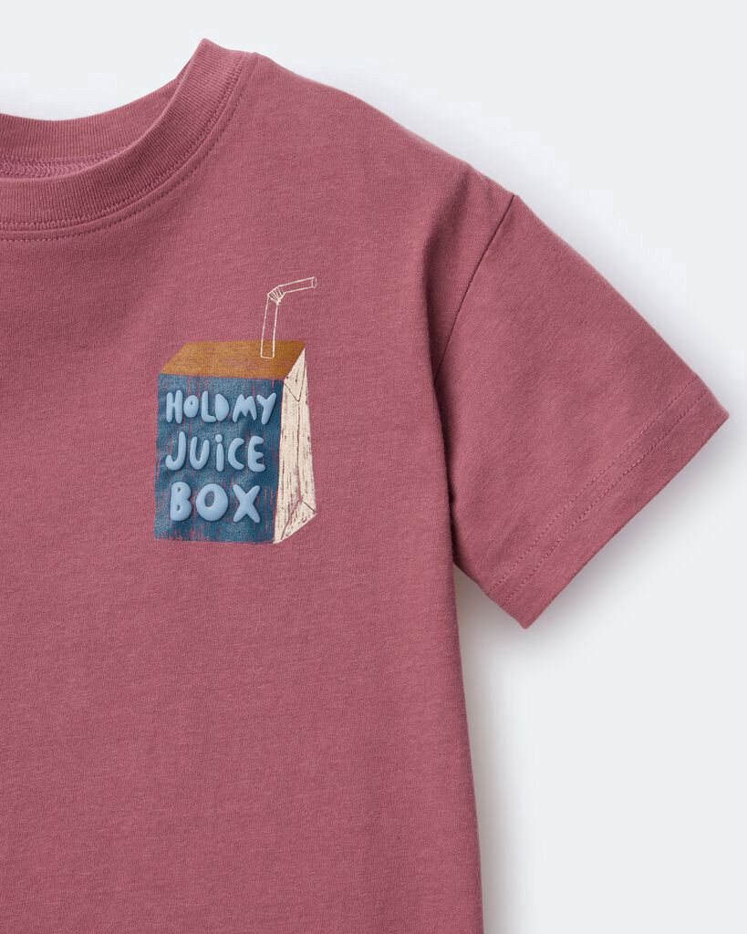 slide 2 of 6, Otteravenue Toddler 'Hold My Juice Box' Short-Sleeve Relaxed Graphic Tee - Burgundy Burgundy 18M, 1 ct