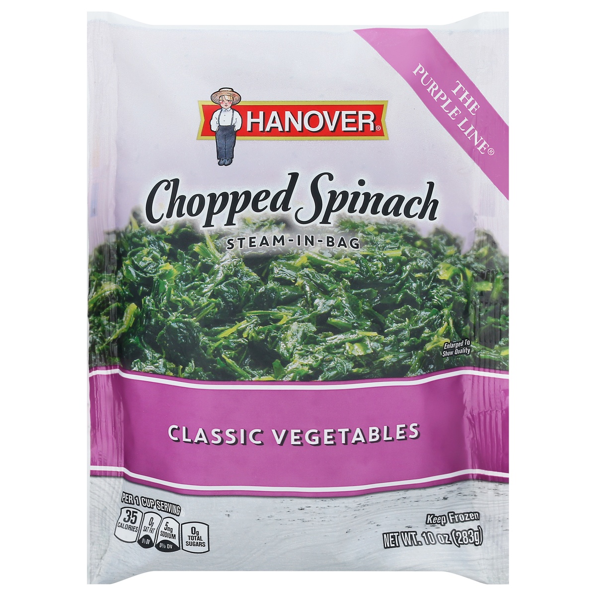slide 1 of 1, Hanover The Purple Line Classic Vegetables Steam-in-Bag Chopped Spinach 10 oz, 