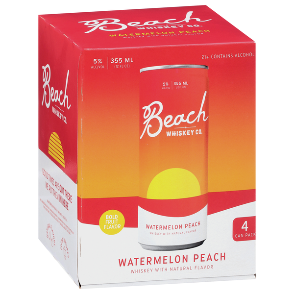 slide 1 of 1, Beach Whiskey Watermelon Peach Whiskey, 4pk, 355 ml