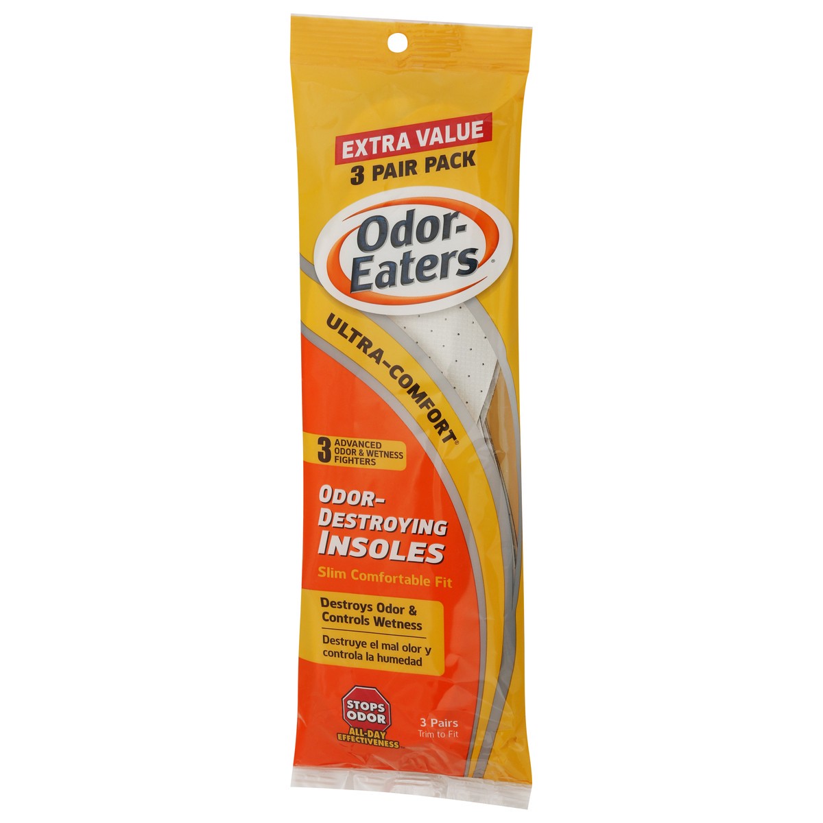 slide 3 of 9, Odor-Eaters Ultra-Comfort 3 Pair Pack Extra Value Odor-Destroying Insoles Extra Value 3 ea, 3 ct