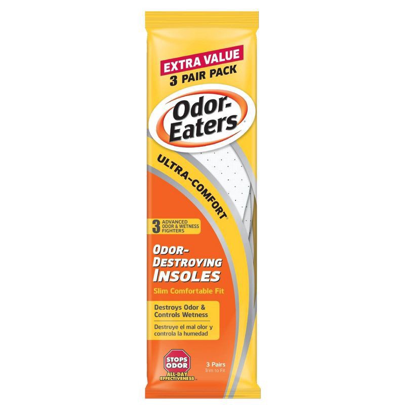 slide 1 of 9, Odor-Eaters Ultra-Comfort 3 Pair Pack Extra Value Odor-Destroying Insoles Extra Value 3 ea, 3 ct