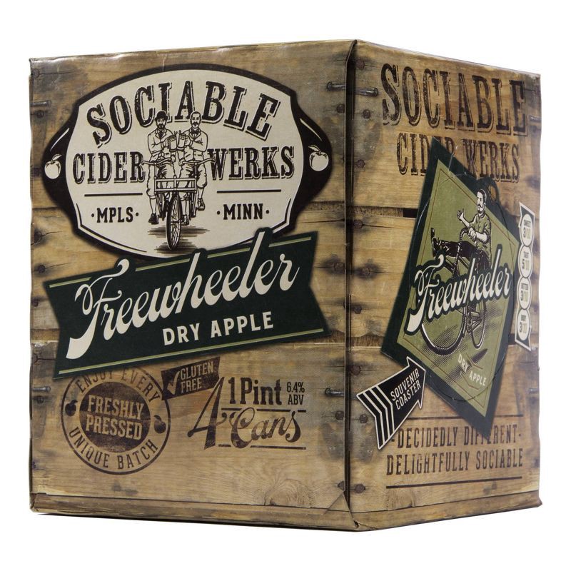 slide 1 of 4, Sociable Cider Werks Sociable Freewheeler Dry Apple Hard Cider - 4pk/16 fl oz Cans, 4 ct; 16 fl oz