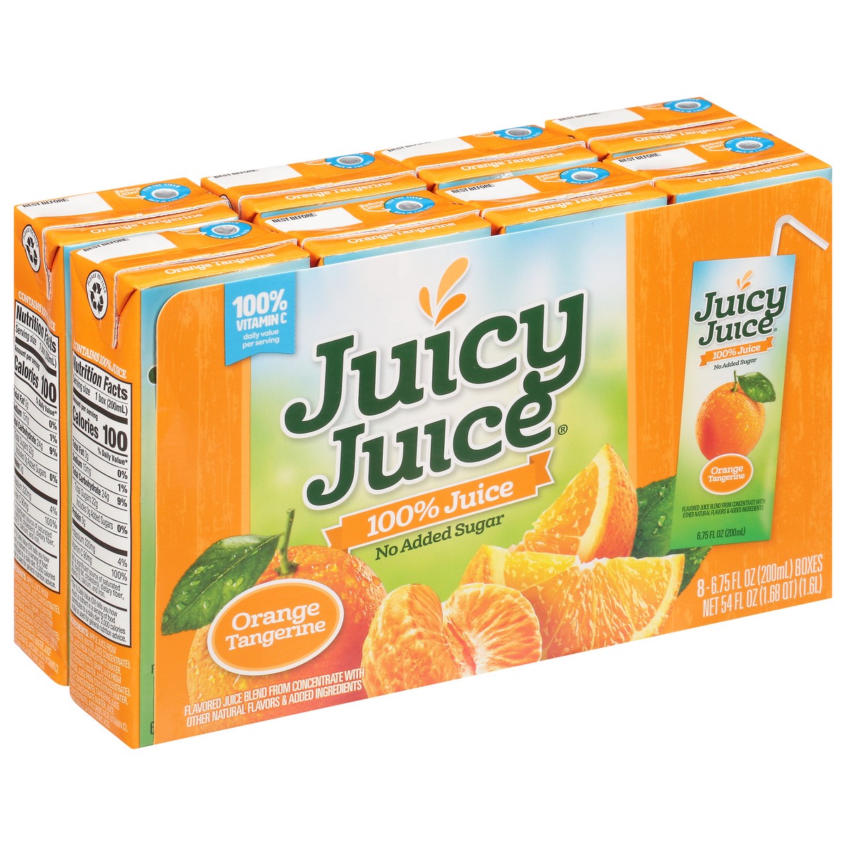 slide 7 of 9, Juicy Juice 100% Juice, Orange Tangerine, 8 Count, 6.75 FL OZ Juice Boxes, 6.75 fl oz
