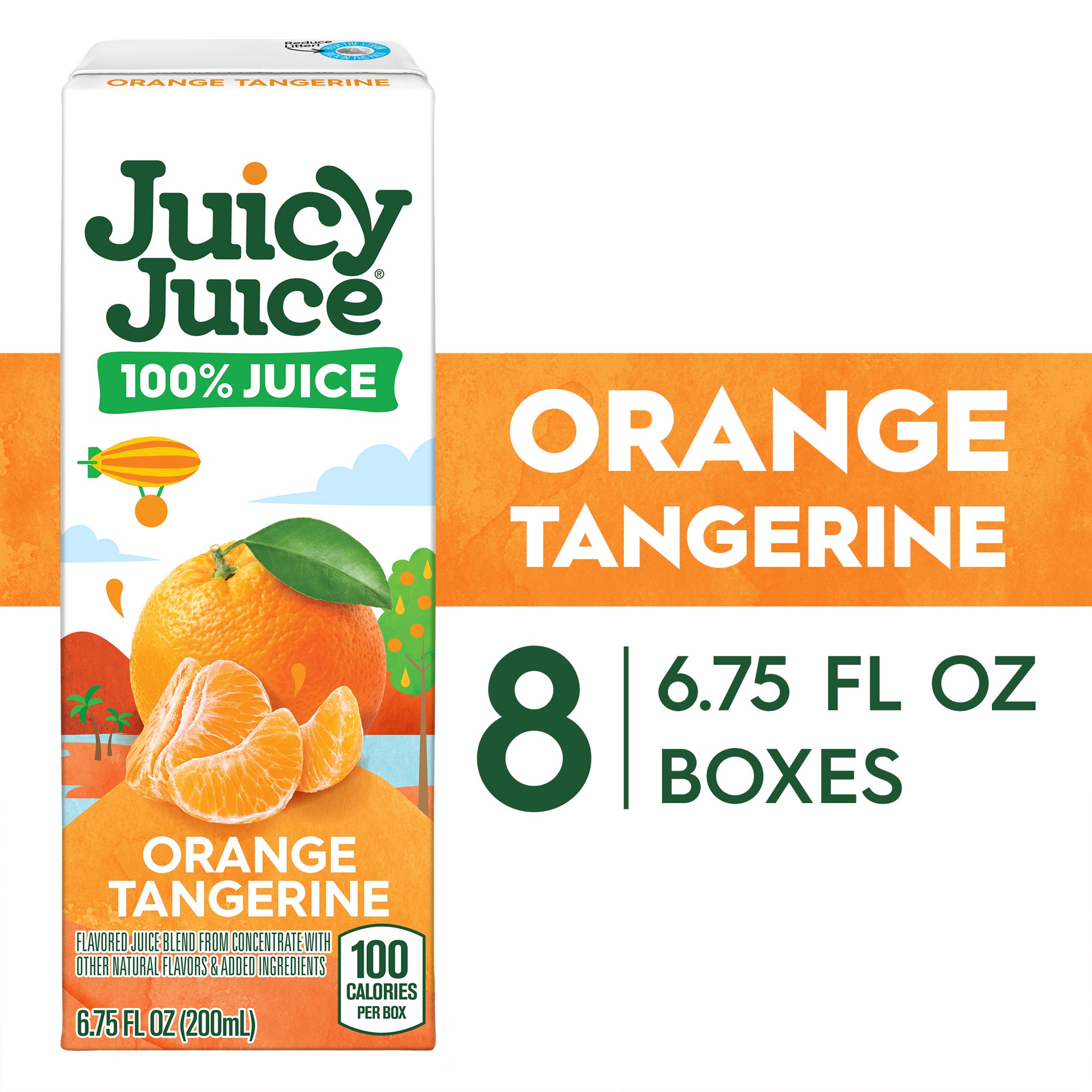 slide 1 of 9, Juicy Juice 100% Juice, Orange Tangerine, 8 Count, 6.75 FL OZ Juice Boxes, 6.75 fl oz