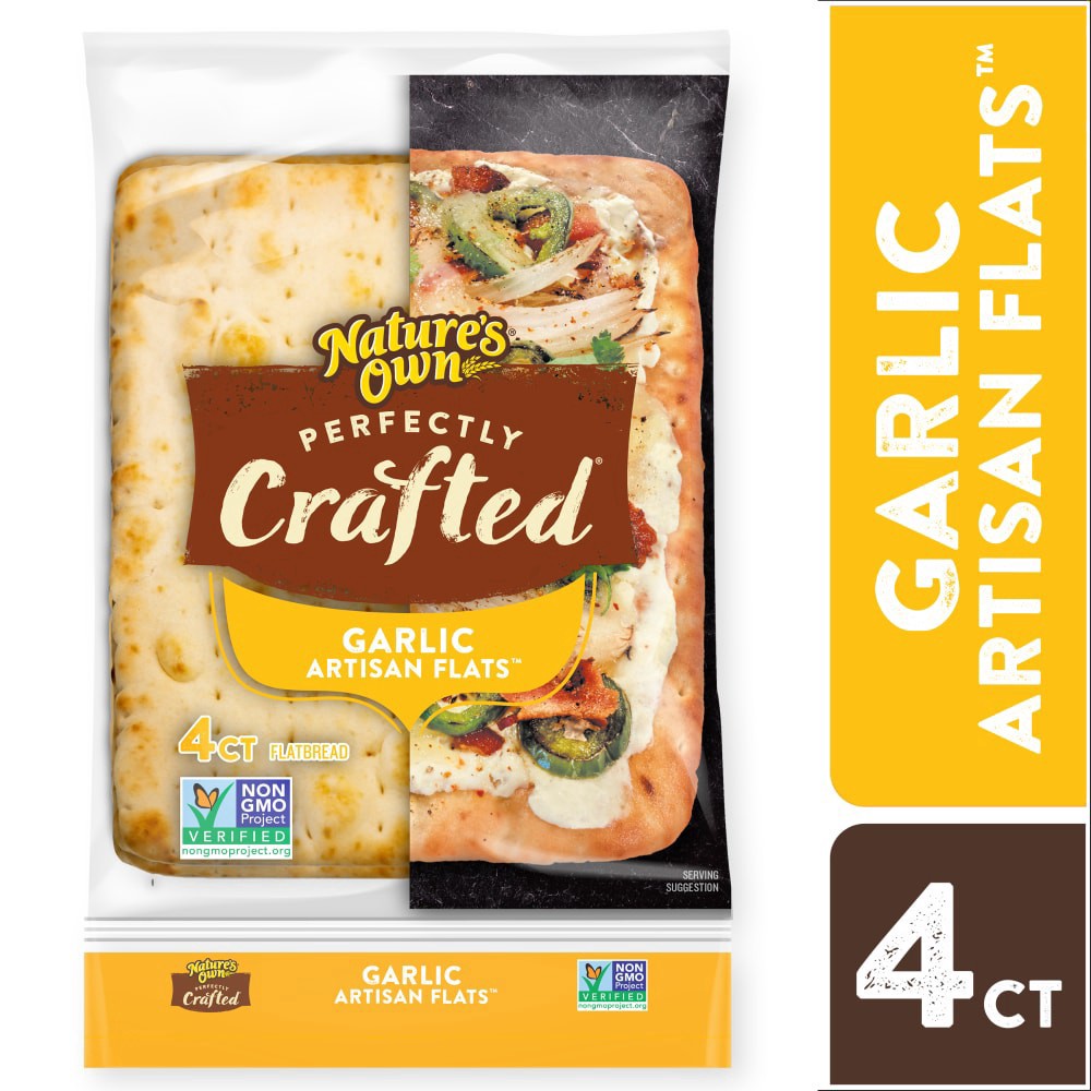 slide 3 of 6, Nature's Own Perfectly Crafted Garlic Artisan Flats, Garlic Non-GMO Flatbread, 4 Count, 4 ct