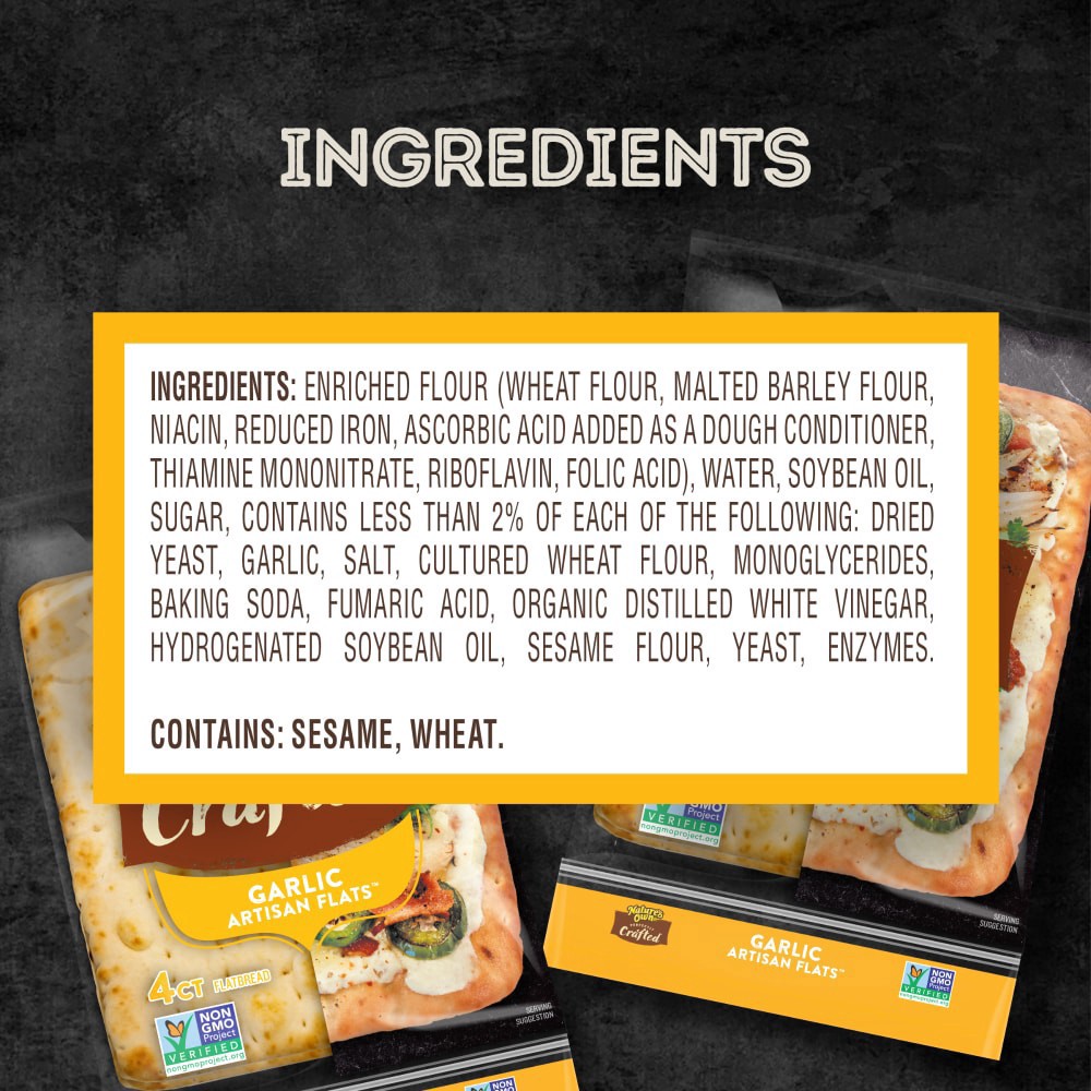 slide 5 of 6, Nature's Own Perfectly Crafted Garlic Artisan Flats, Garlic Non-GMO Flatbread, 4 Count, 4 ct