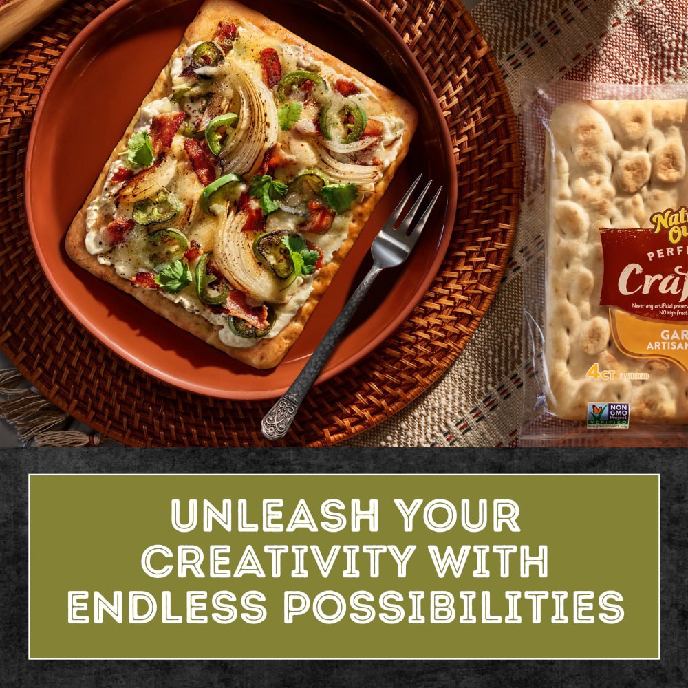 slide 4 of 6, Nature's Own Perfectly Crafted Garlic Artisan Flats, Garlic Non-GMO Flatbread, 4 Count, 4 ct