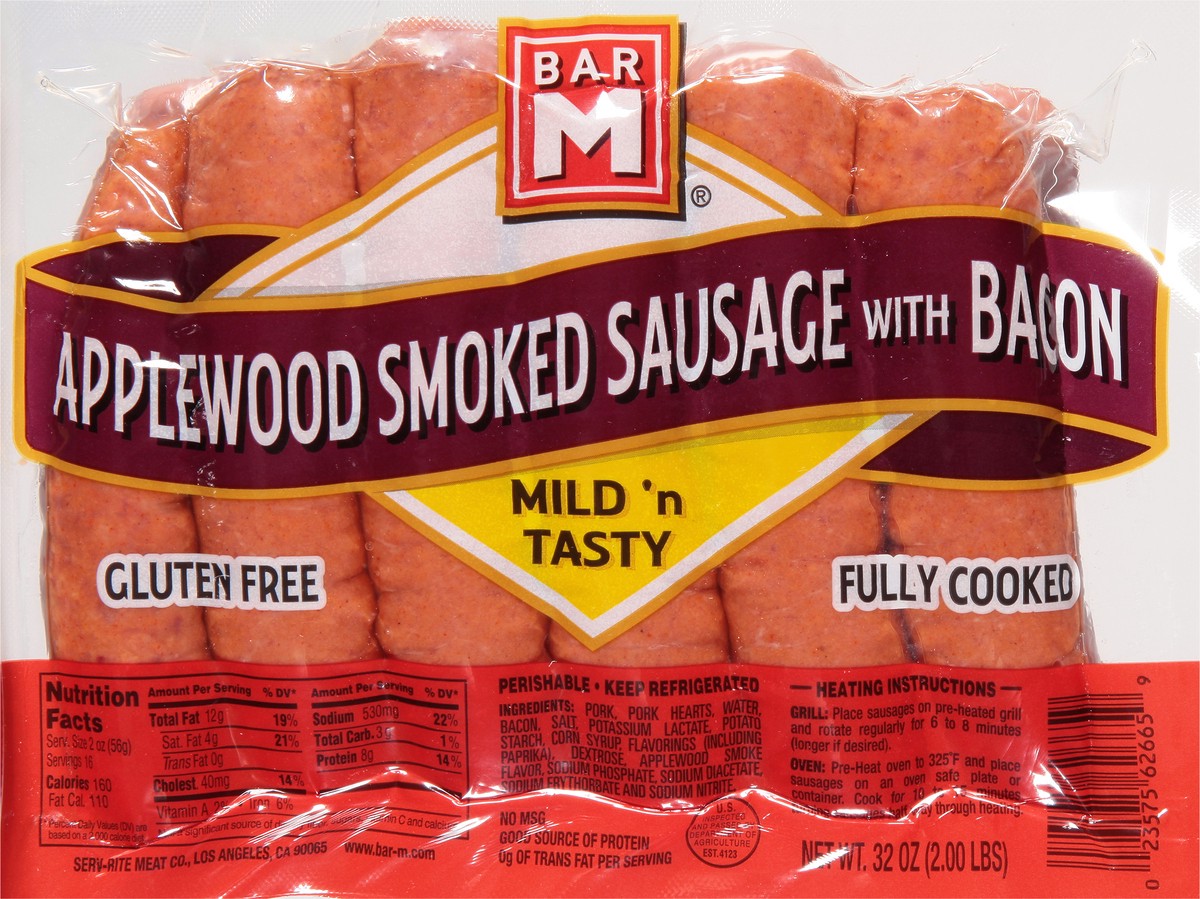 slide 8 of 9, Bar-M Bar M Applewood Smoked Sausage With Bacon, 32 oz