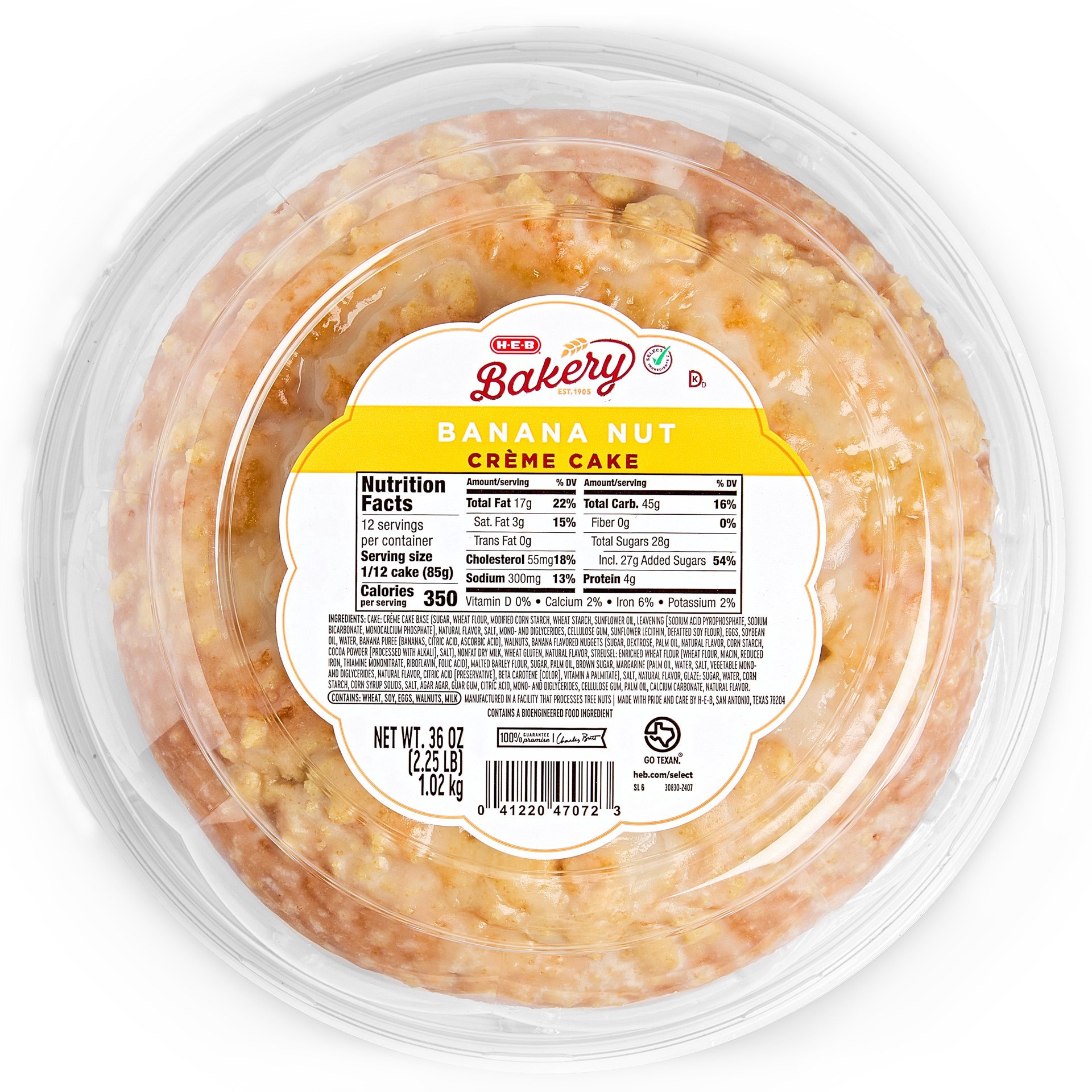 slide 1 of 1, H-E-B Bakery Banana Nut Crème Cake, 36 oz