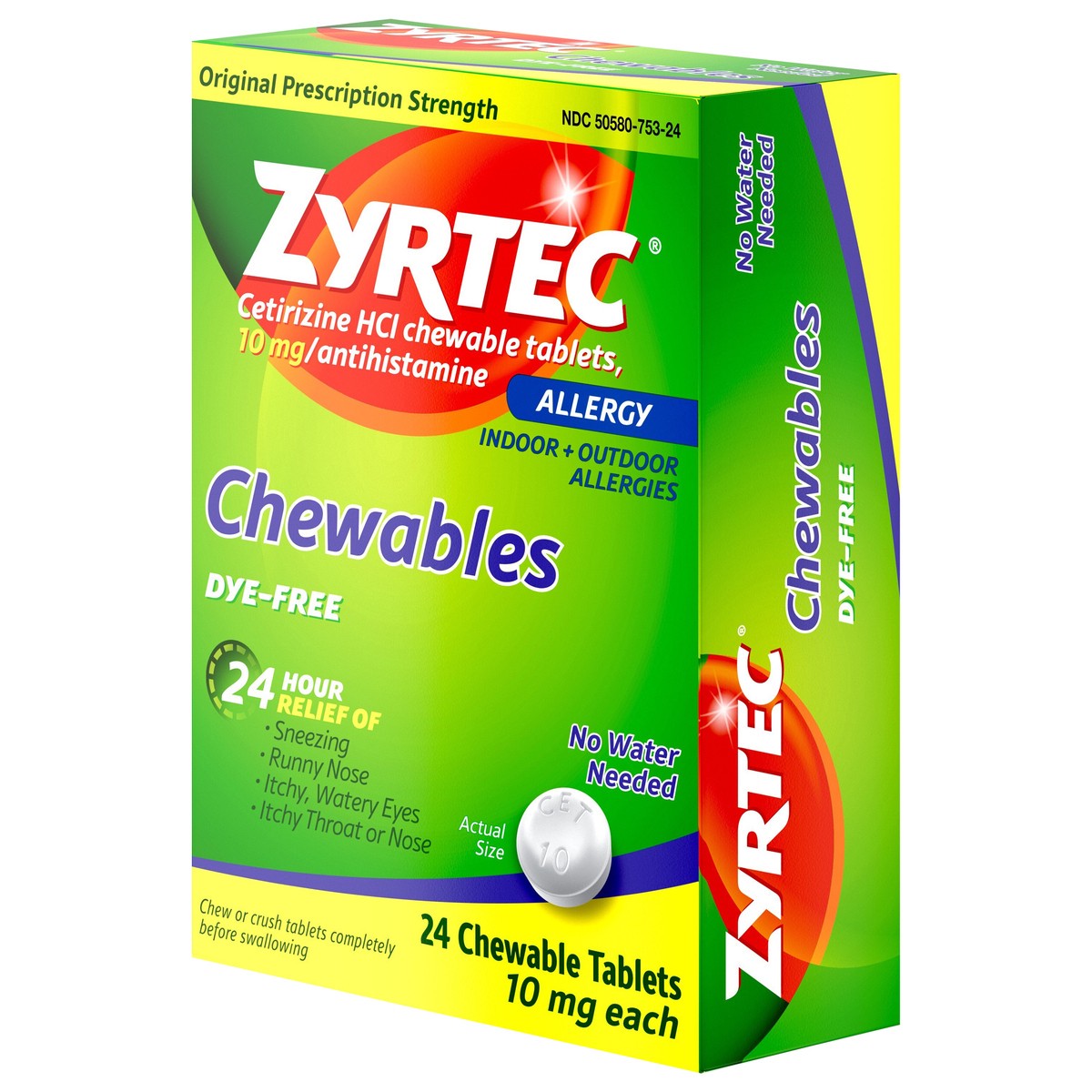 slide 6 of 7, Zyrtec Adult Allergy Relief Chewable Tablets, 24 ct; 10 mg