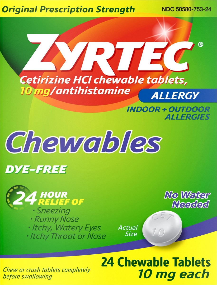 slide 5 of 7, Zyrtec Adult Allergy Relief Chewable Tablets, 24 ct; 10 mg