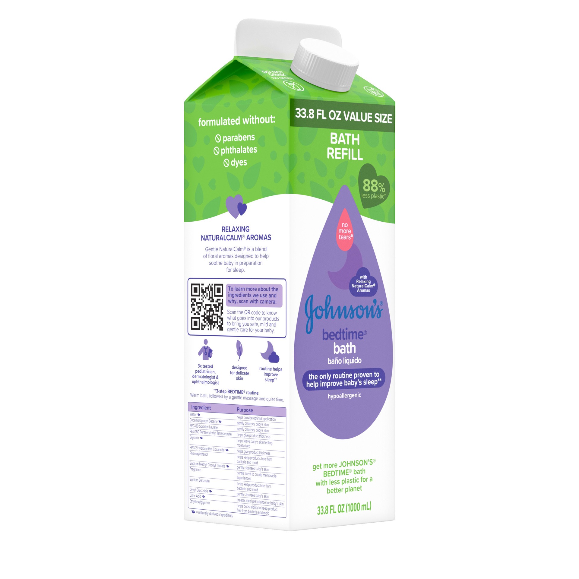 slide 7 of 9, Johnson's No More Tears Bedtime Baby Bath Refill, NaturalCalm Aromas, 33.8 fl. oz, 33.8 fl oz