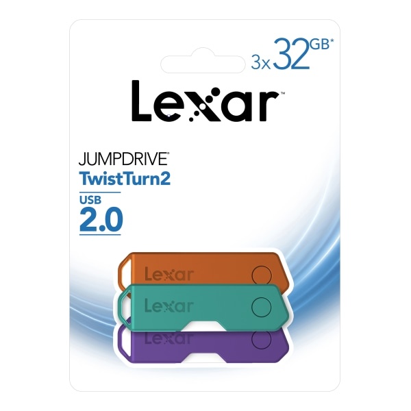 slide 1 of 5, Lexar Jumpdrive Twistturn2 USB 2.0 Flash Drives, 32GB, Black, Flash Drives, LJDTT2-32GABNA3, 3 ct