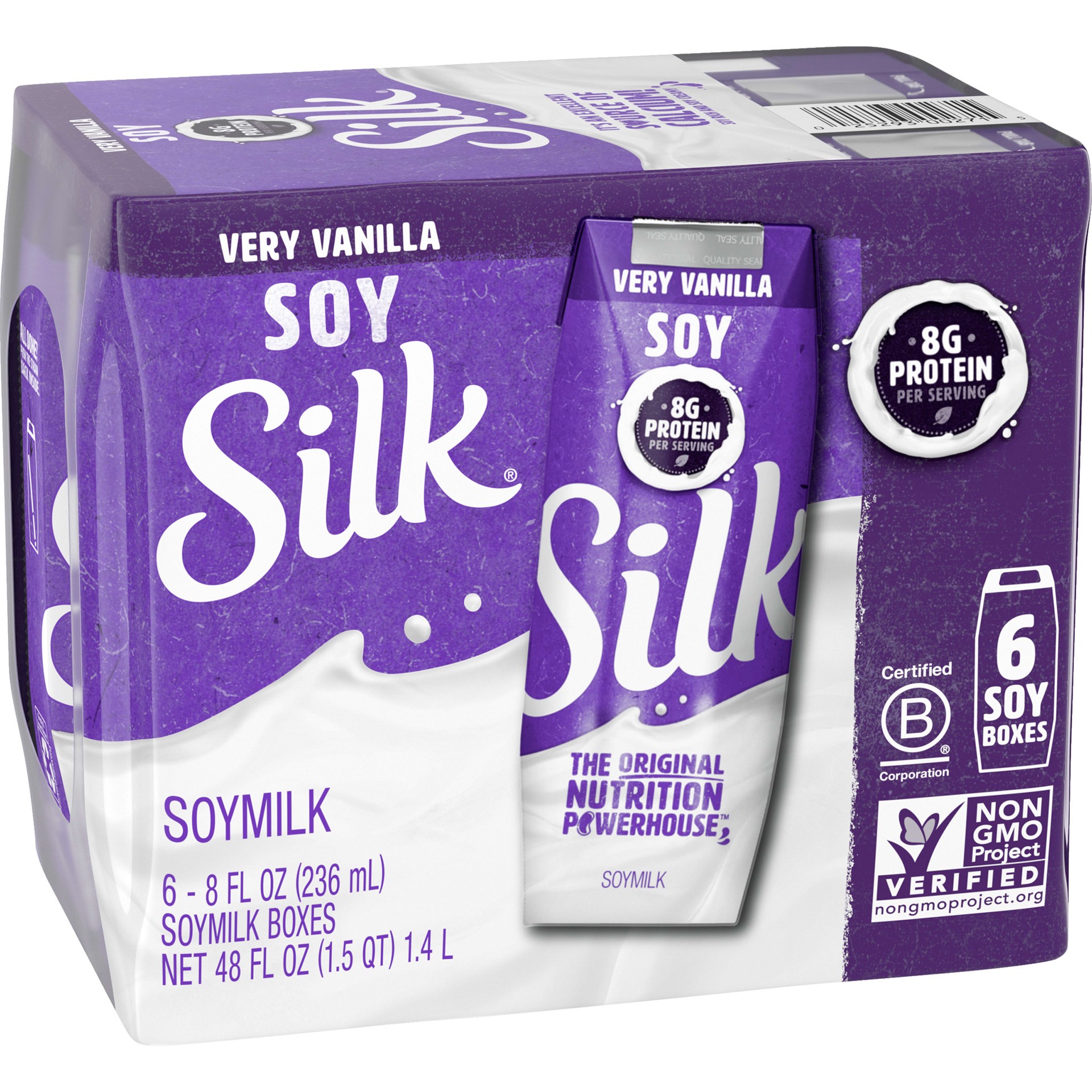 slide 2 of 5, Silk Soy Milk, Very Vanilla, Shelf Stable, Dairy Free, Lactose Free, Vegan Milk with 8g Protein per Serving, 8 FL OZ Carton, 6 Ct, 8 fl oz